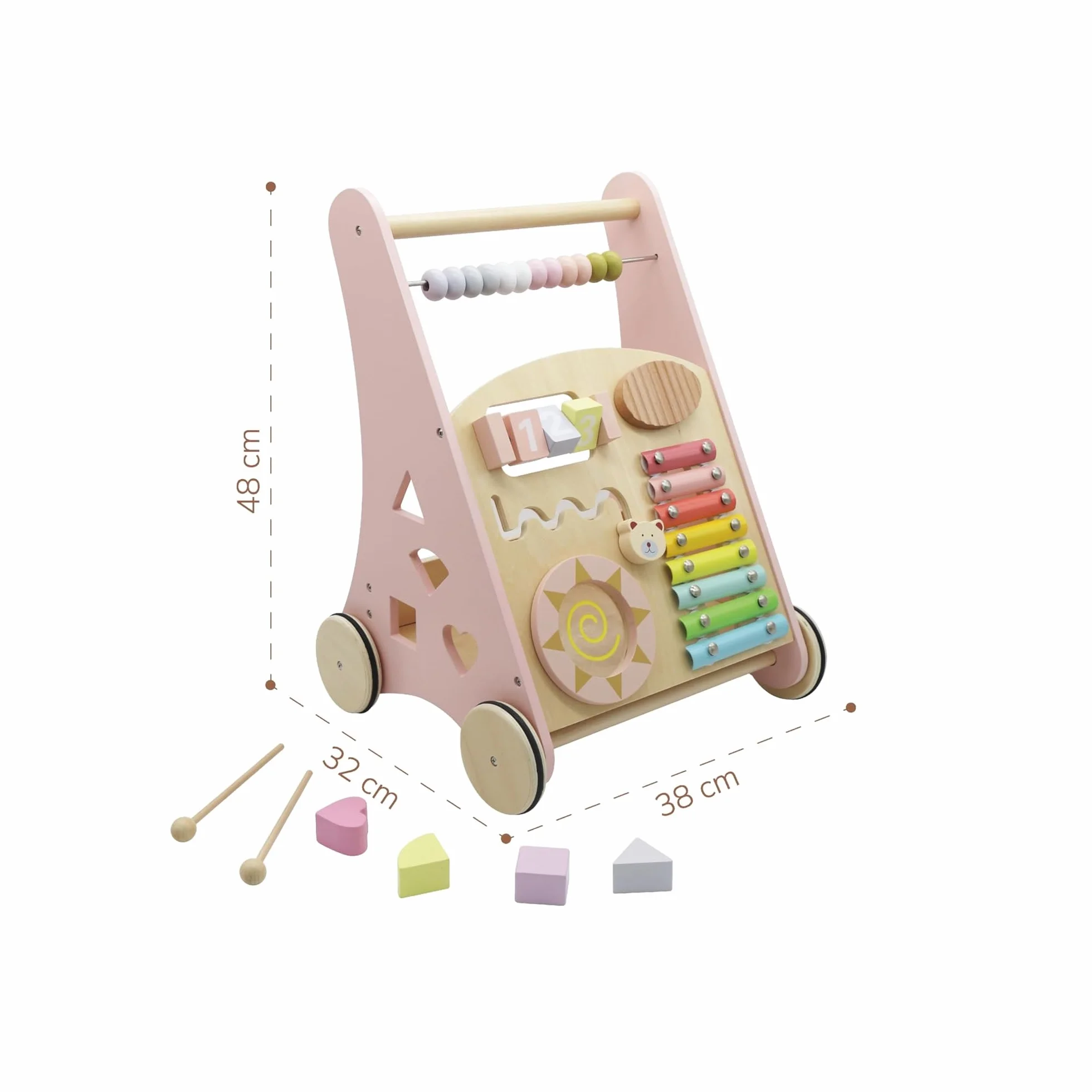 BUDDY BABY Montessori Walker Baby en bois Poussette premiers pas jouets activités Chariot tapis roulant enfants +12 mois Laponie Rose