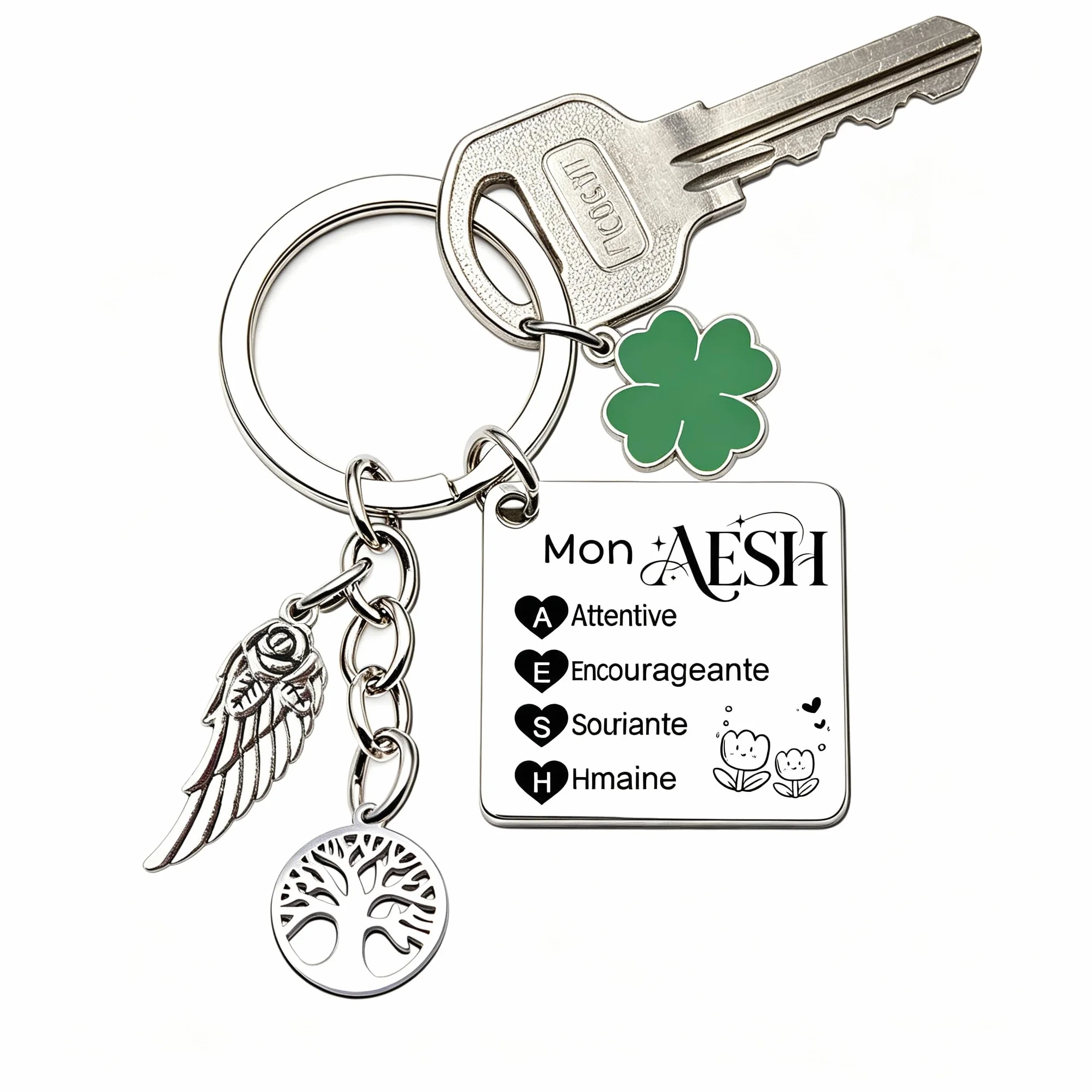 Porte-clés AESH Cadeau Remerciement Personnalisé Fin d'Année Professeur Symbole Amour Bonheur