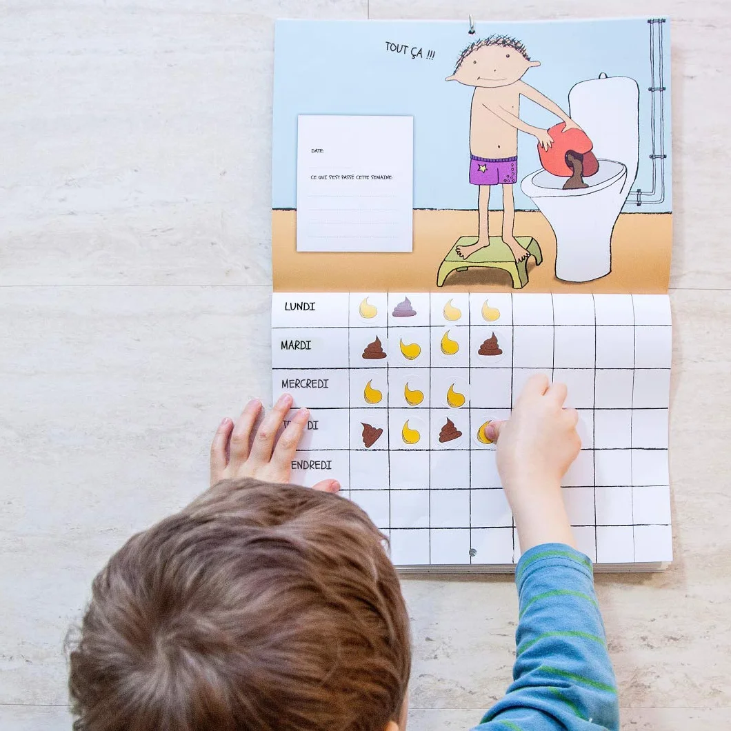 Livre d'apprentissage de la propreté pour enfant avec autocollants pipi et caca