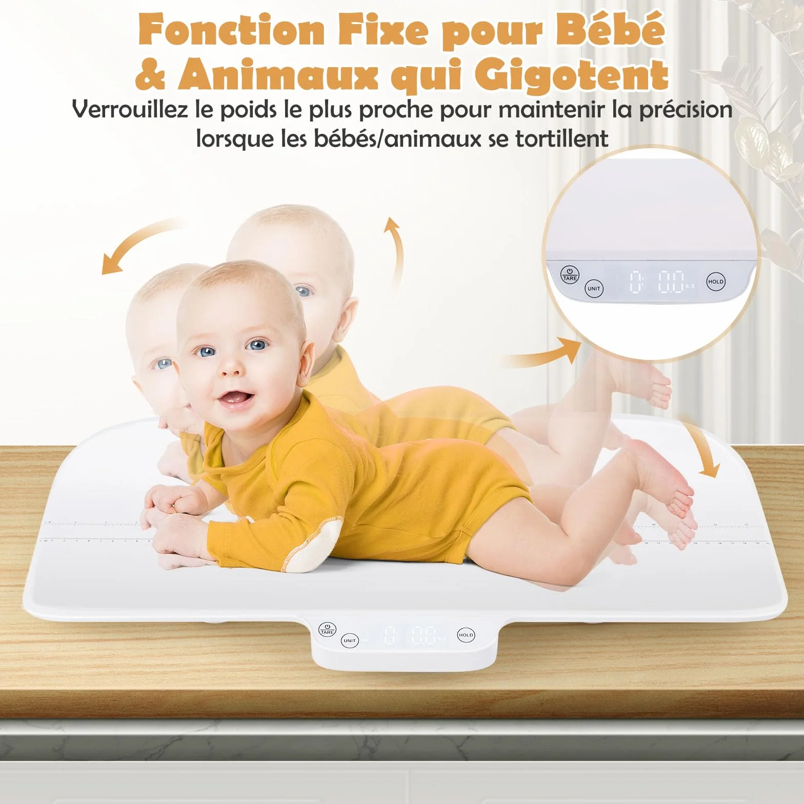 DREAMADE Pèse-bébé Numérique 30KG Balance Enfants Animal Multifonctionnel 4 Modes Affichage LED Précise 2g Fonction Maintien Échelle 60CM Bluetooth