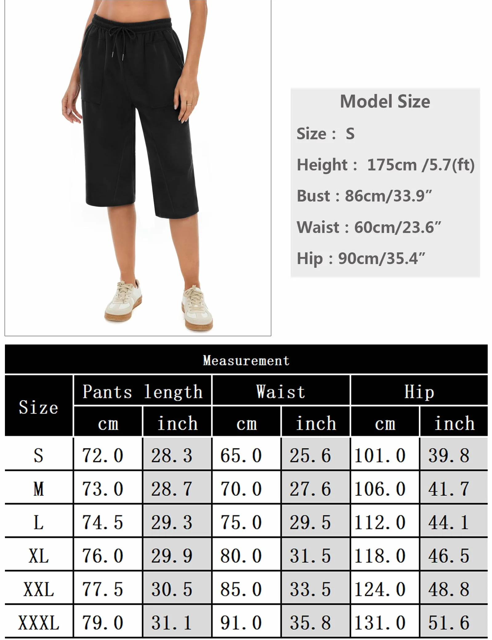 Pantacourt Femme Été Pantalon 3/4 Léger Sport avec Poches Taille Haute Couleur Unie S-3XL