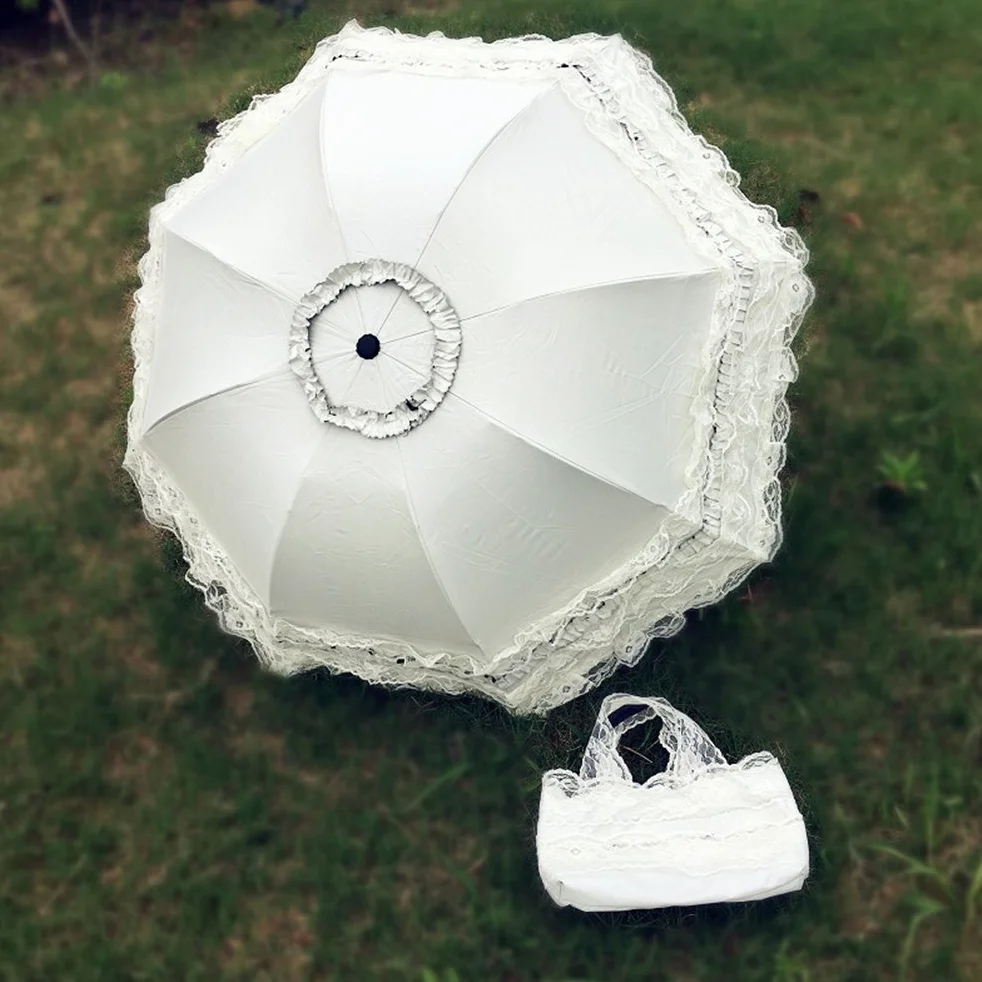 Parapluie Pliant Femme Anti-UV Dentelle Ombrelle Parasol Pluie été