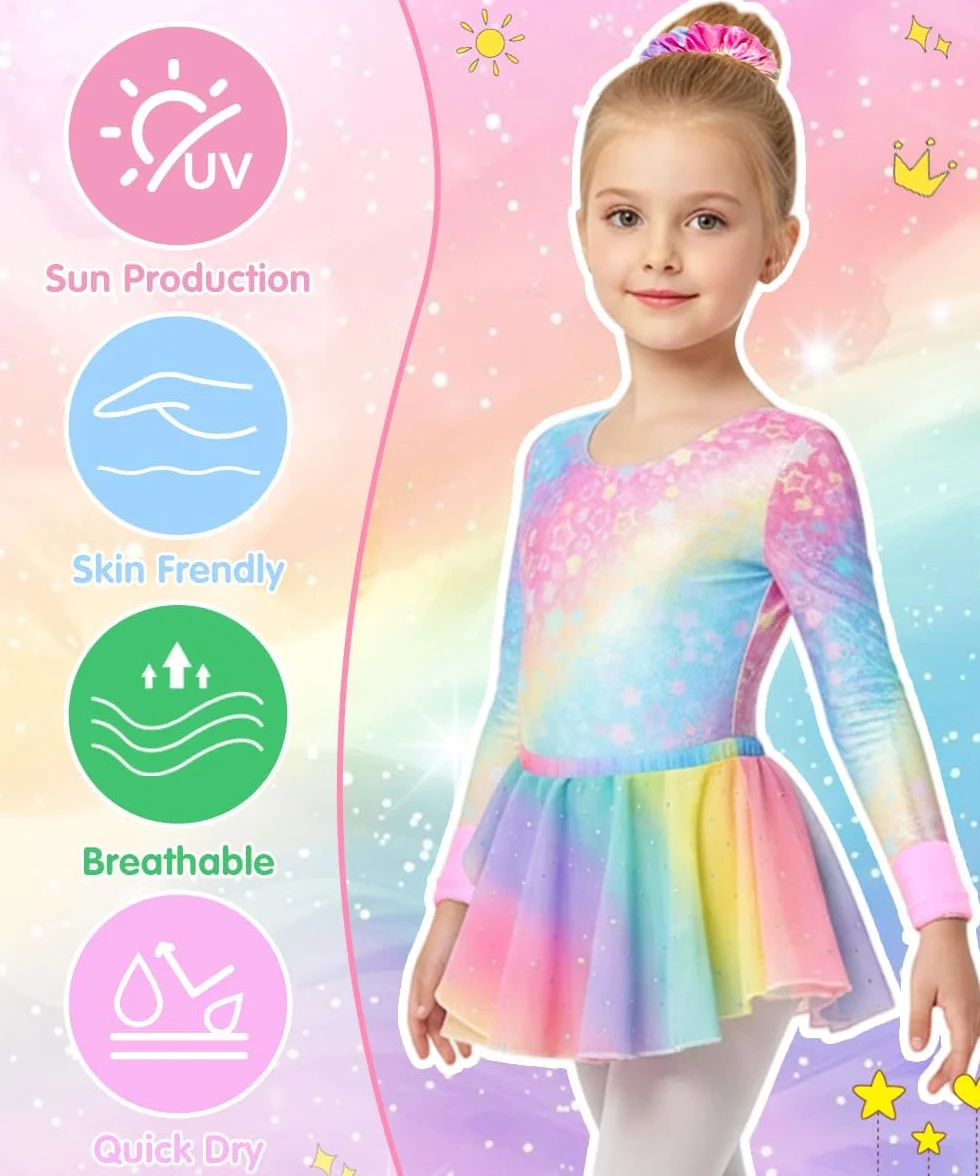 Justaucorps Gymnastique Fille Ensemble 5 Pièces Sans Manches Tenue Danse Ballet 4-9 Ans