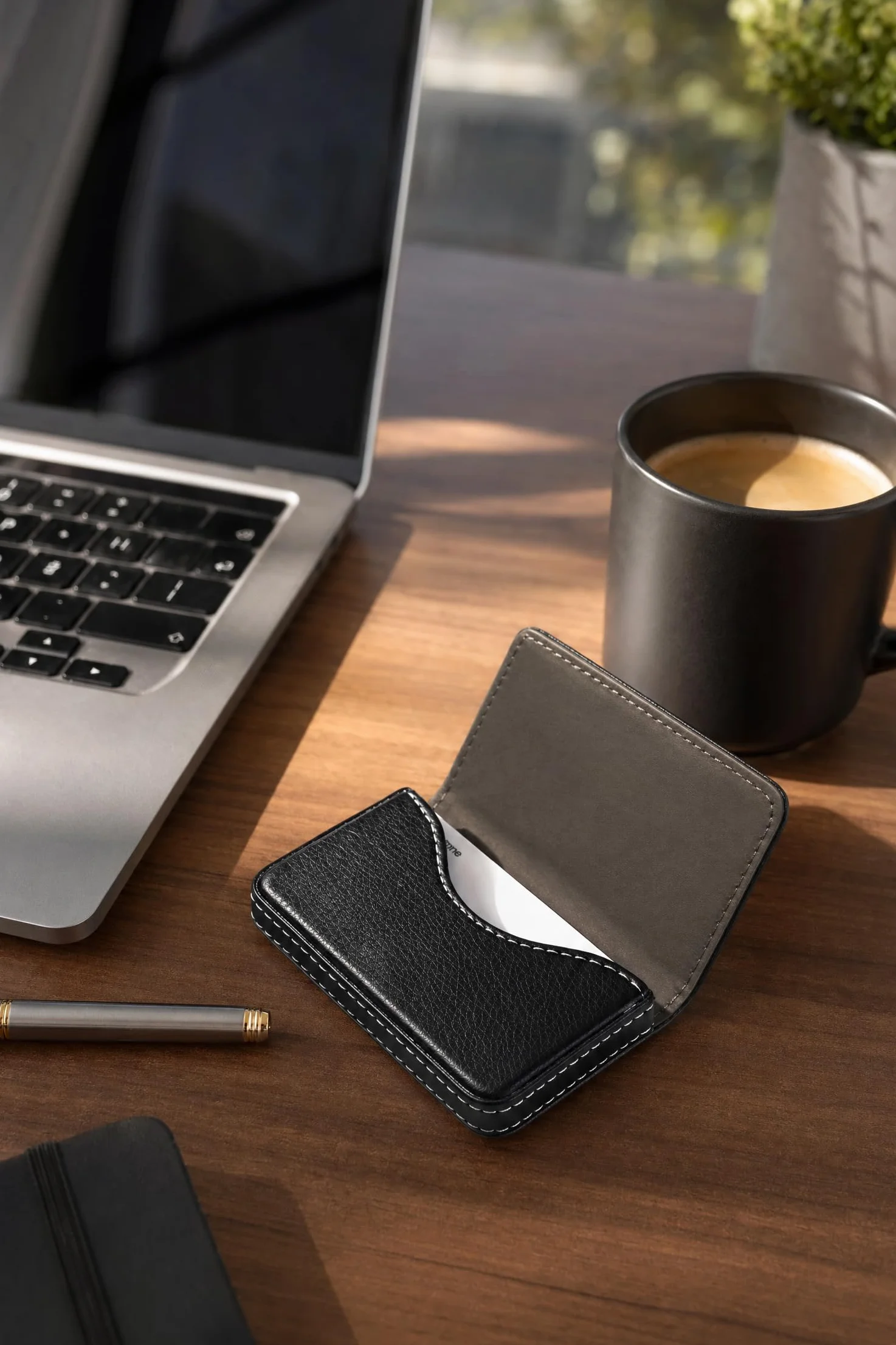 Porte Carte de Visite Slim Étui Noir 9.6x6.5x2cm Business Card Holder