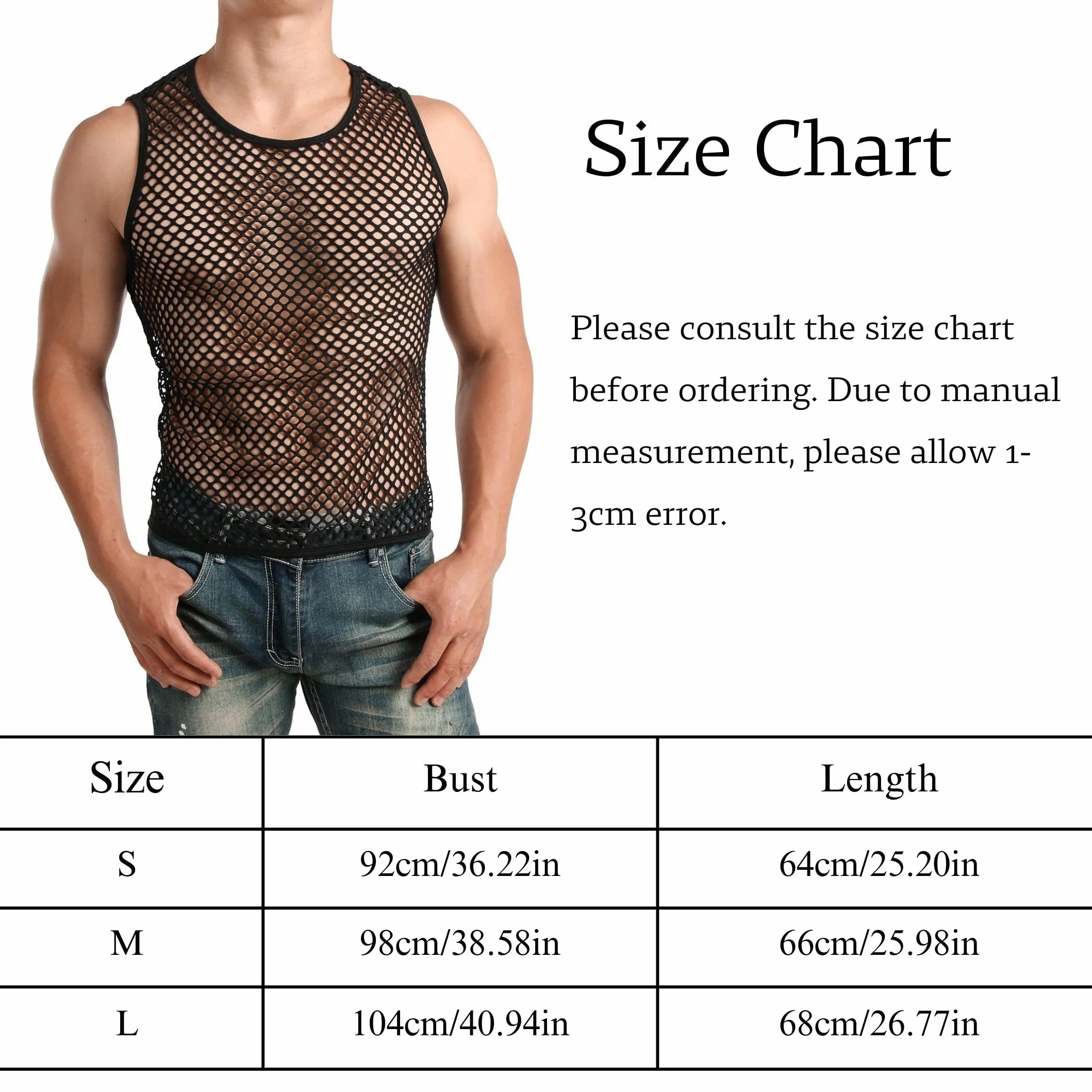 Maillot de Corps en Maille Transparent sans Manches pour Homme, Débardeur Filet Respirante T-Shirt Muscle Tank Top Noir