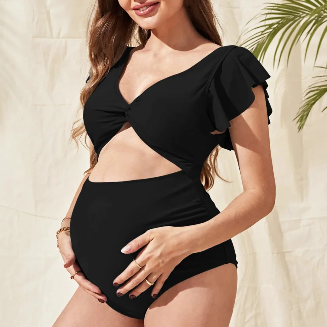 Maillots de Bain Femmes Enceintes Maternity Wear Taille Haute Coupe Moelleuse avec Fourche à l'avant KL301EU