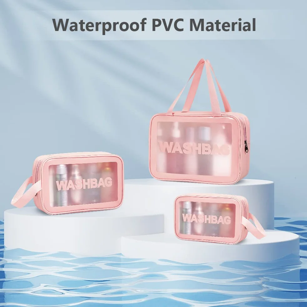 Aucuu Trousse de Toilette Transparente 3PC Set Étanche PVC Imperméable Portable Voyage avec Poignée