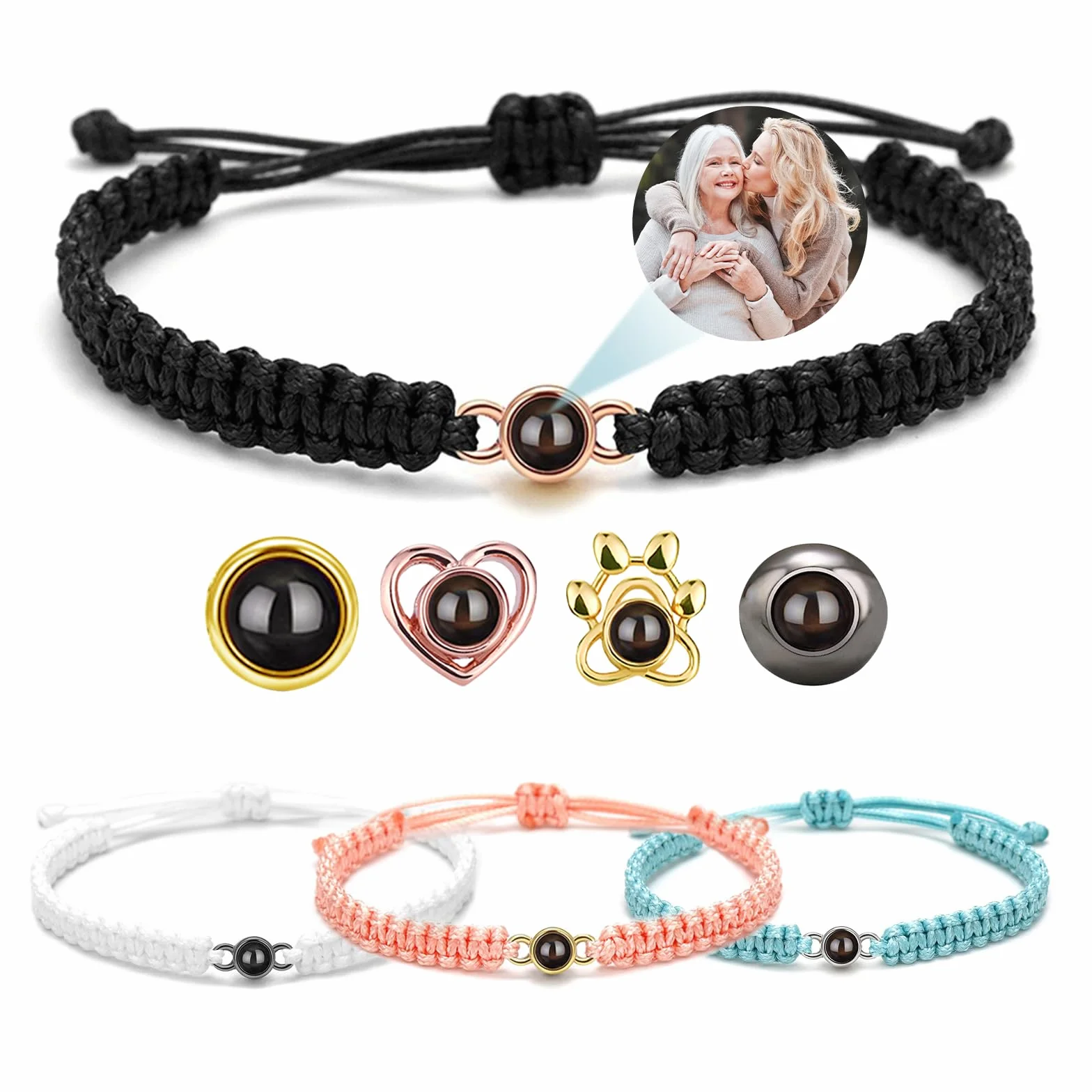 BEXOA Bracelet Photo Personnalisé Rond avec Image Cadeau Saint-Valentin Fête des Pères Mères