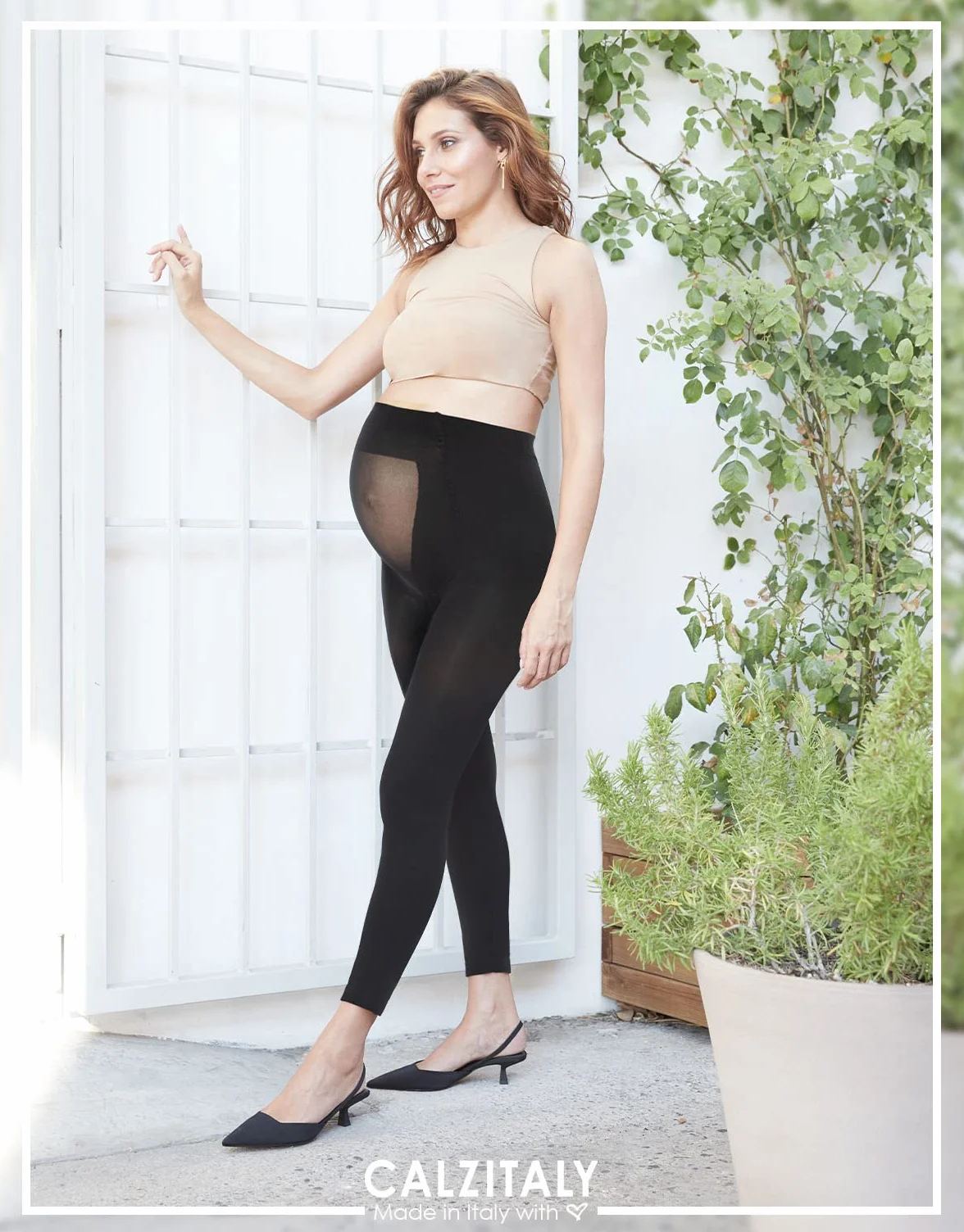 CALZITALY Collants sans Pied de Maternité Leggings Opaque Noir 100 DEN Fabriqué en Italie