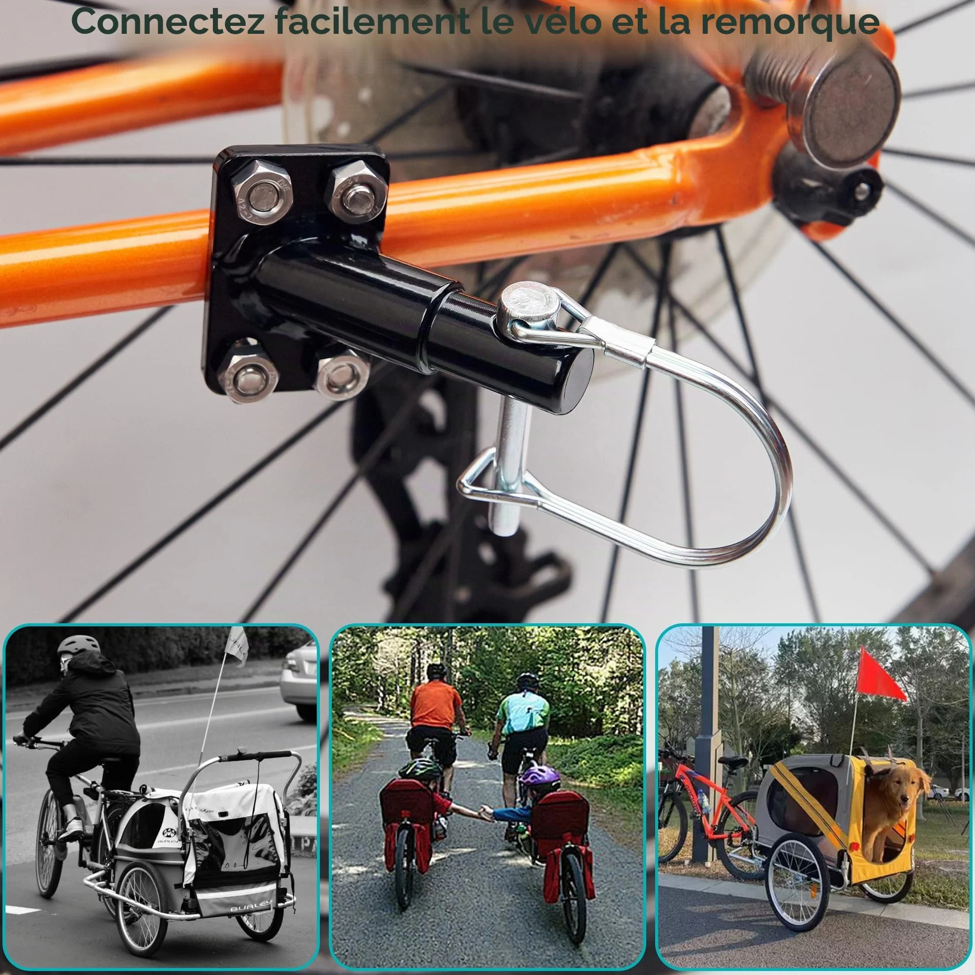Attelage de Remorque de Vélo - Adaptateur avec Goupille de Sécurité en Acier Allié