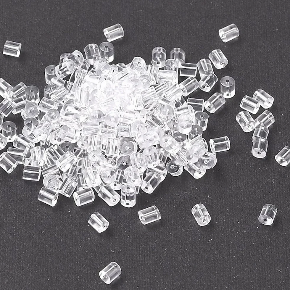 Fermoirs poussoirs forme tube bouchons sécurité arriere clous boucle d'oreille plastique transparent Lot de 100