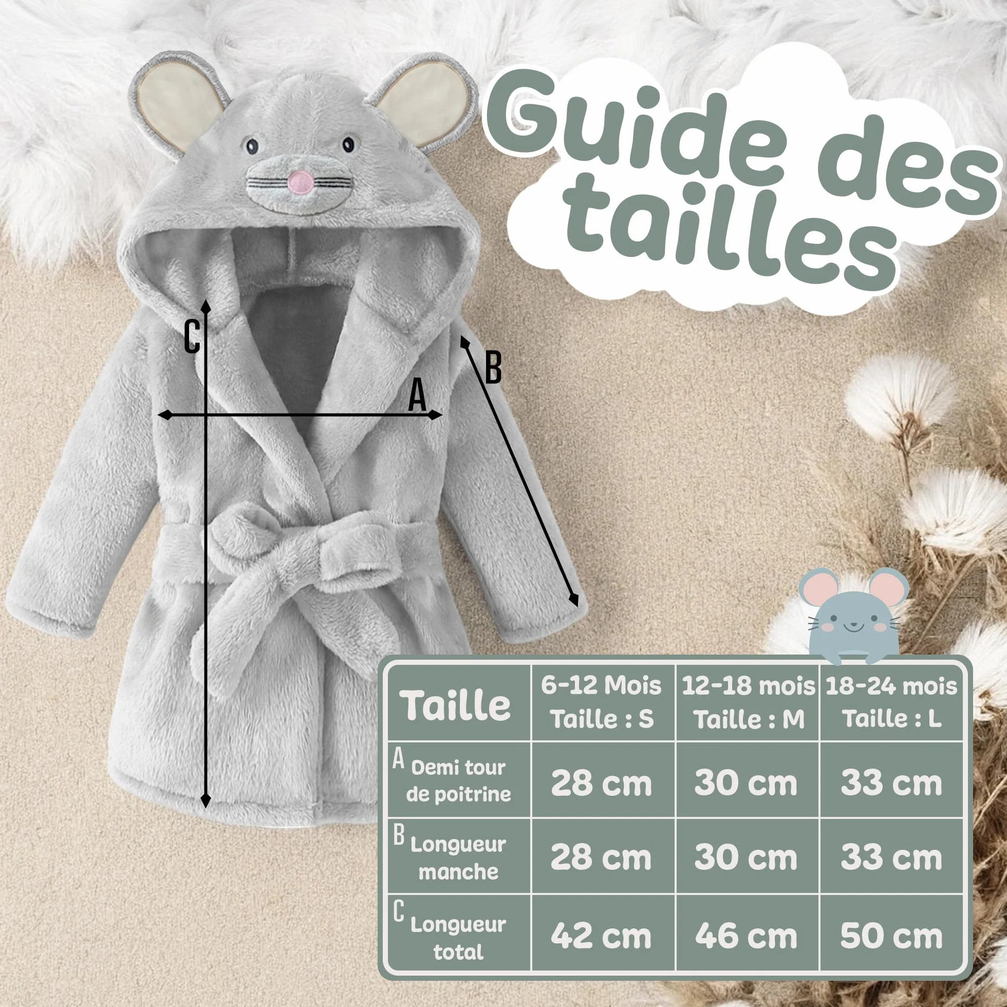 Peignoir bébé personnalisé prénom brodé - Robe de chambre douce moelleuse - Cadeau naissance baptême anniversaire Noël garçon fille