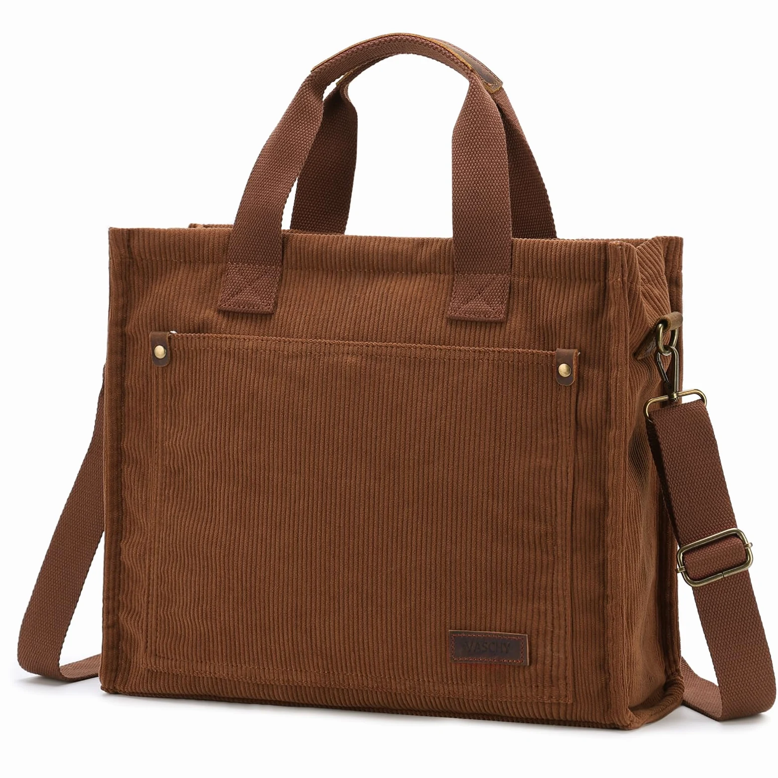 VASCHY Cabas Femme en Velours Côtelé, Tote Bag Zippé avec Bandoulière Amovible, Sac Porté Épaule Léger pour Travail, Cours et Shopping, 37 x 11 x 32 cm