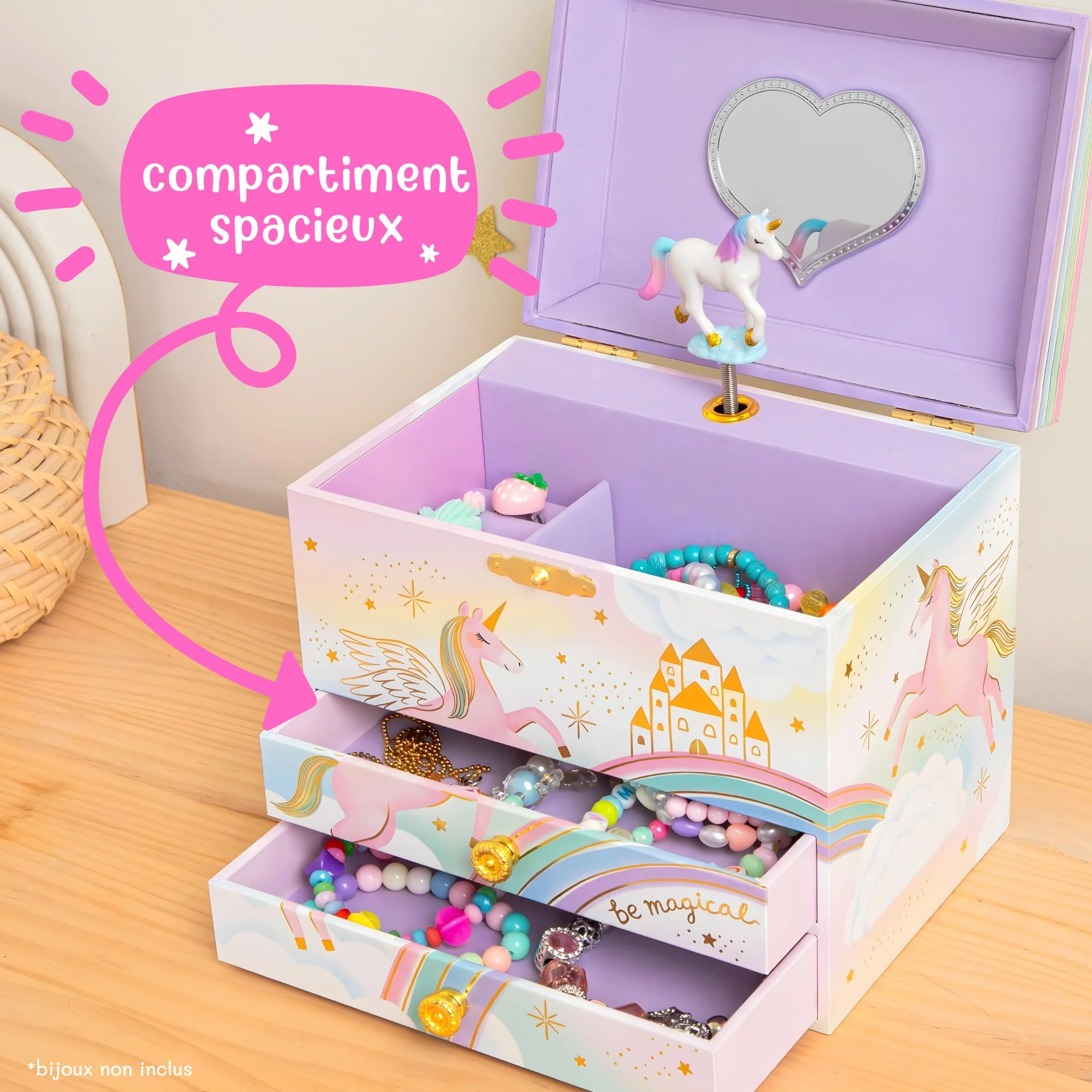 Giggle & Honey Boîte à Bijoux Musicale Licorne pour Filles 17,1 x 13,3 x 15,2 cm