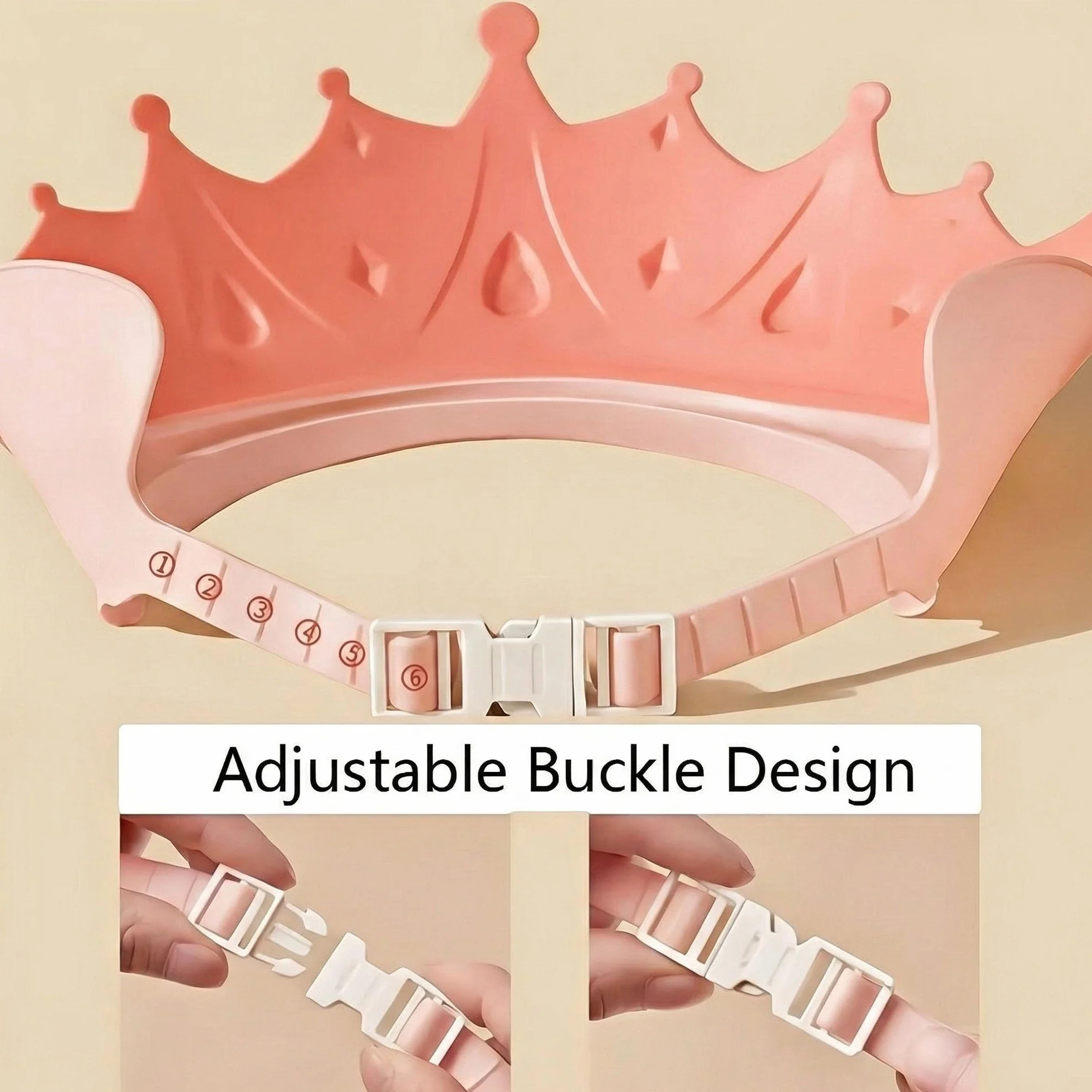 Visière Bain Bébé Chapeau Douche Enfant Ajustable en Silicone Casquette Douche 1-9 Ans Couronne Rose