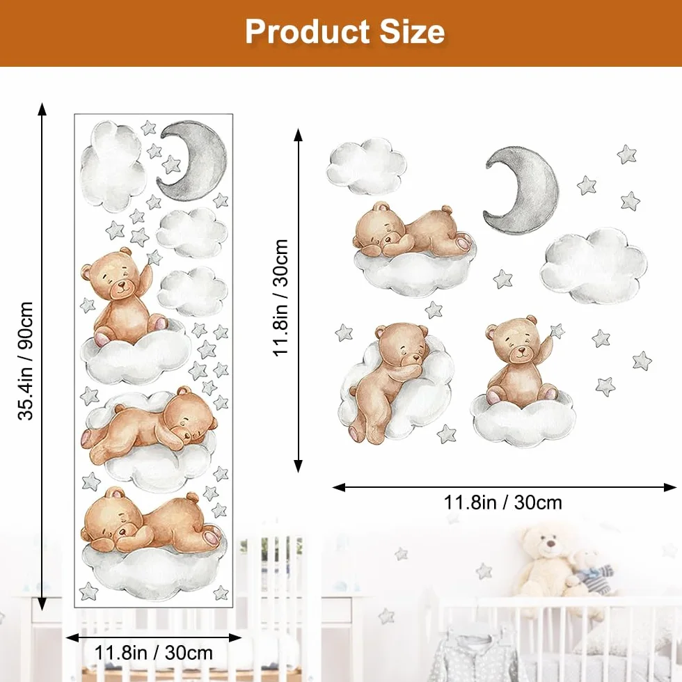 Sticker Mural Nounours 90x30 cm Autocollants Muraux Oursons pour Chambre Enfants