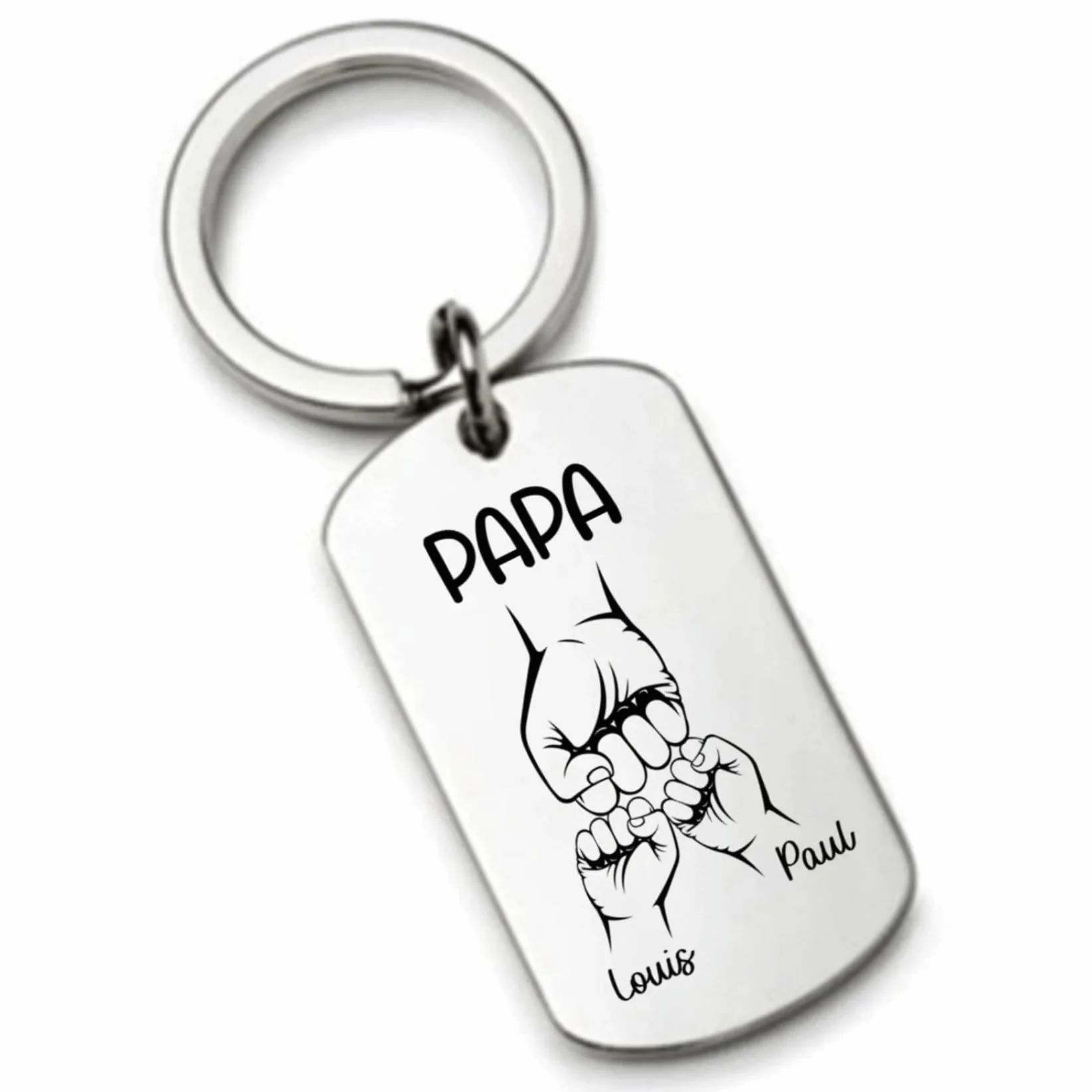 Porte Clés Personnalisé Poing à Poing Cadeau Papa avec Prénoms des Enfants