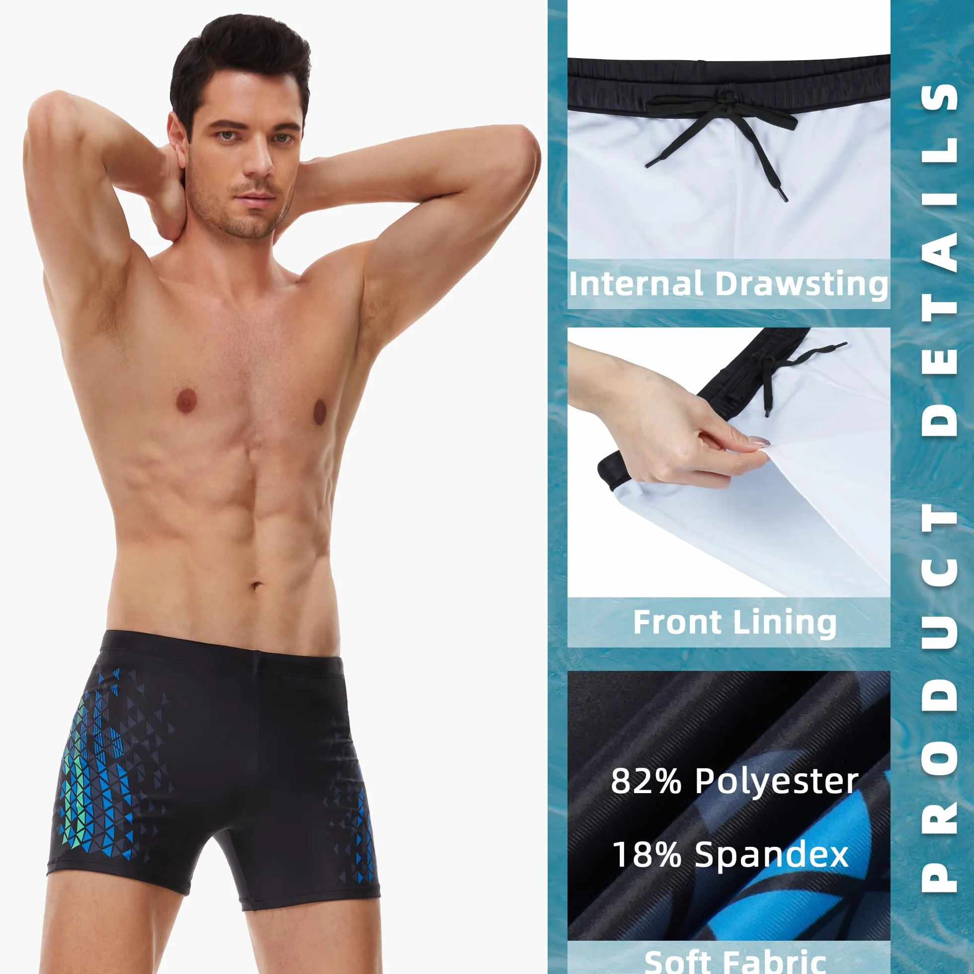 AMZSPORT Maillot de Bain Homme Short Séchage Rapide Boxer Plage Cordon Serrage