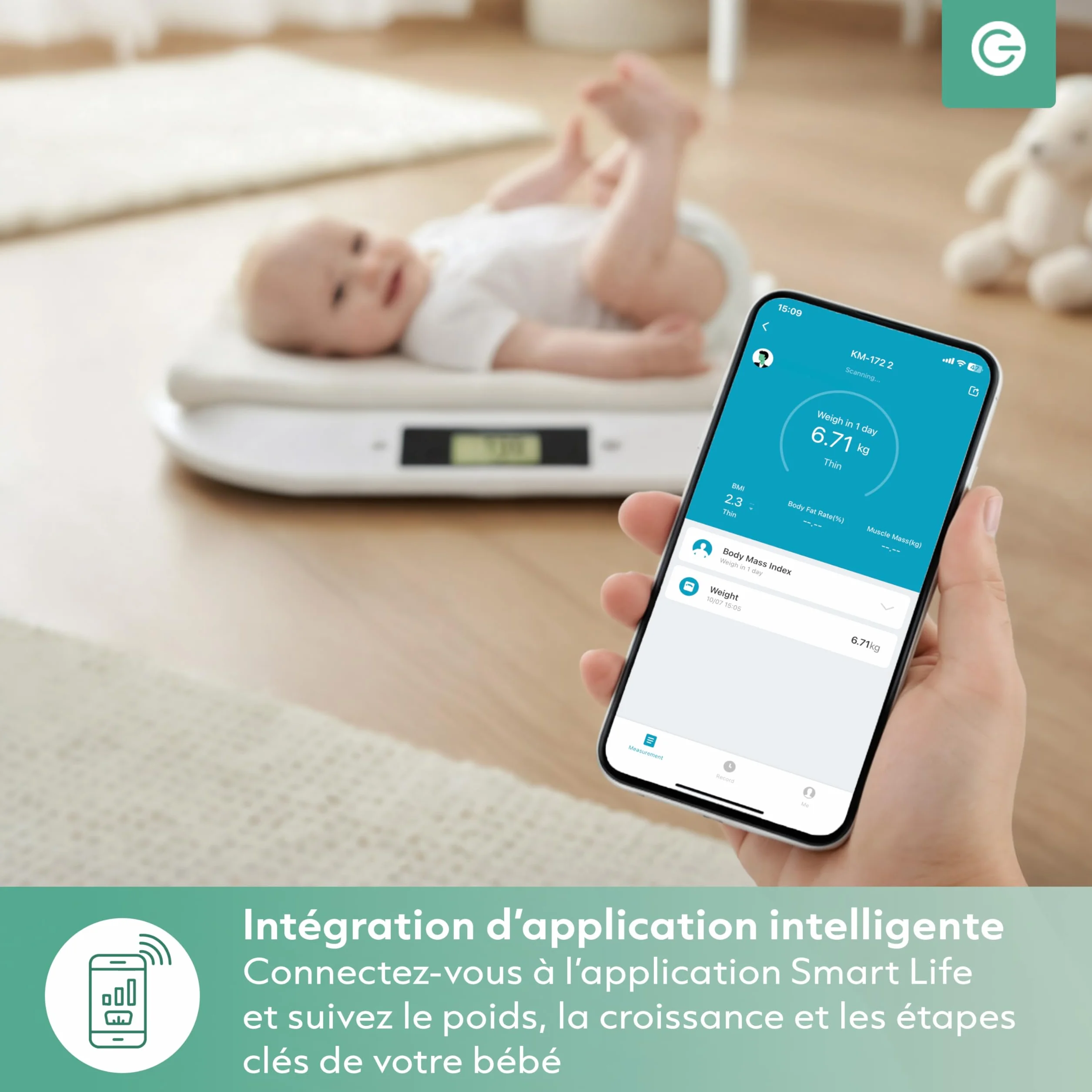 Silvergear Pèse-bébé intelligent Bluetooth Balance numérique bébé 20 kg Application Smart Life