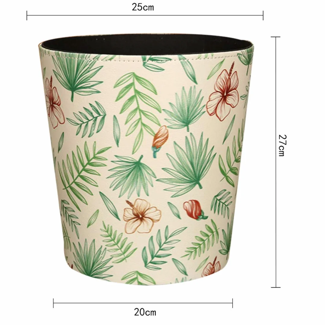 Poubelle en cuir 10 L étanche pour chambre d'enfant fleurs tropicales