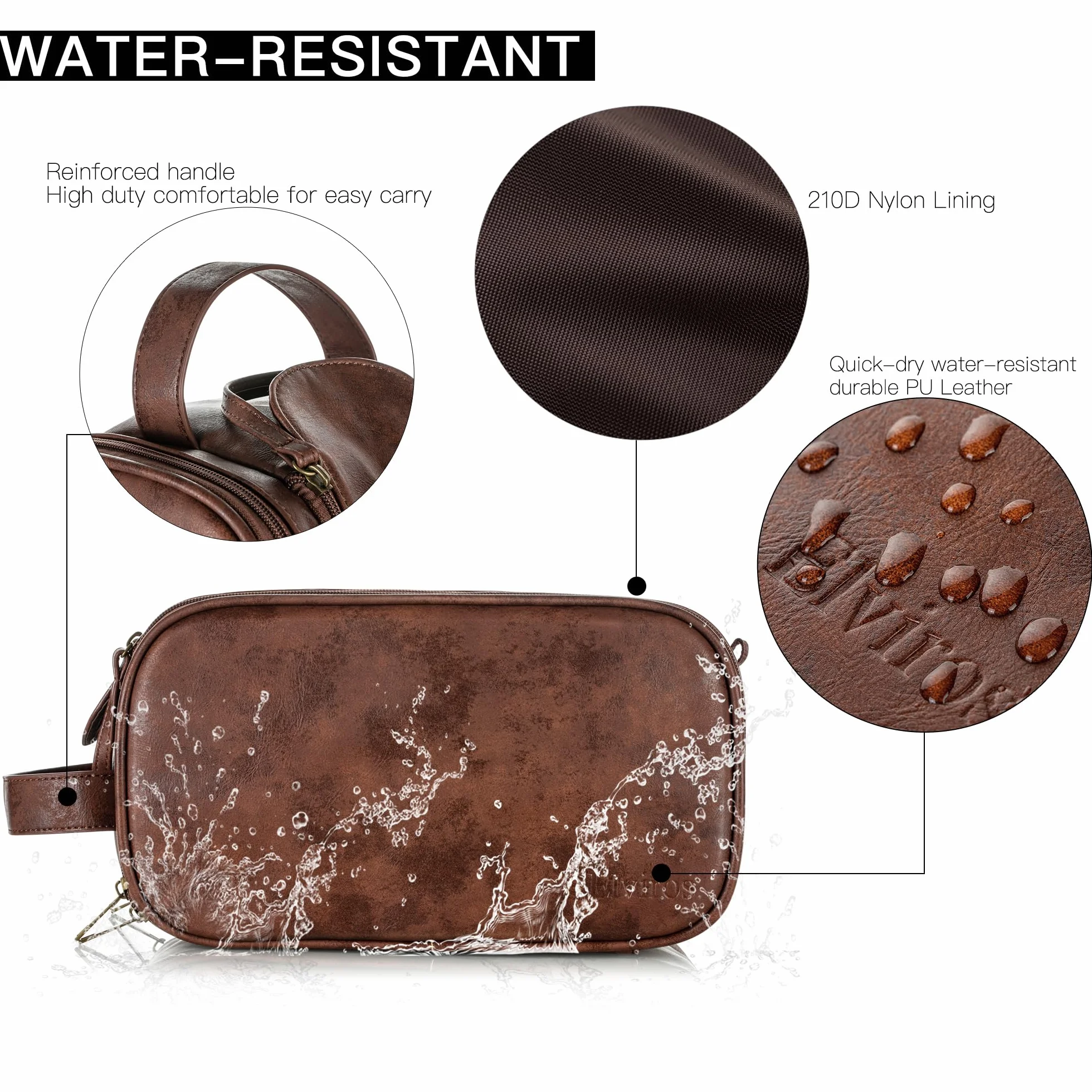Grande Trousse de Toilette en Cuir résistant à l'eau pour Homme - Kit de Rasage - Organisateur de Voyage