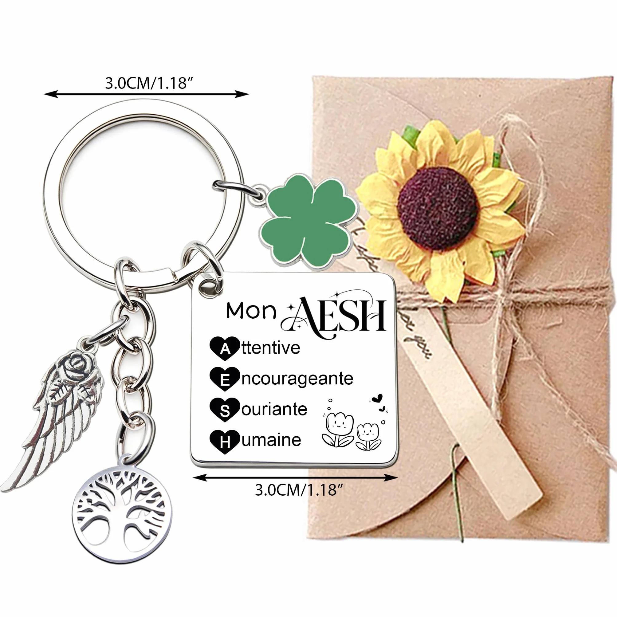 Porte-clés AESH Cadeau Remerciement Personnalisé Fin d'Année Professeur Symbole Amour Bonheur