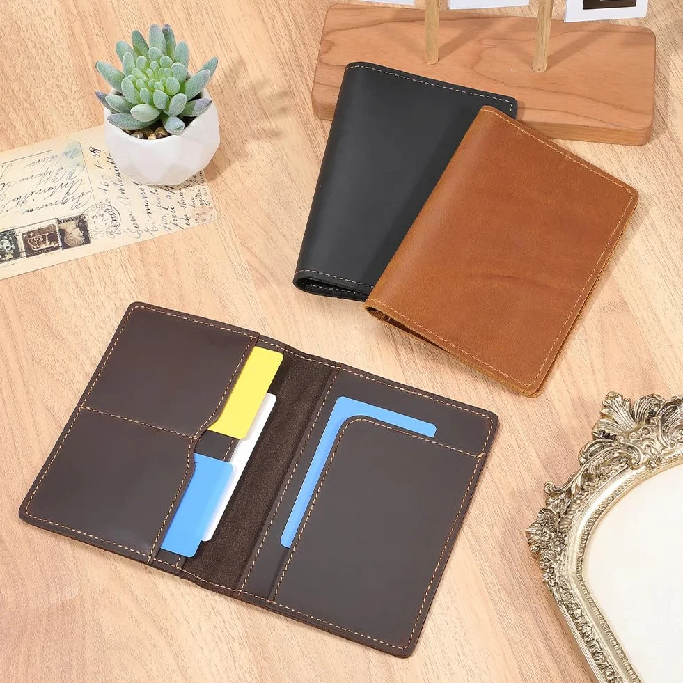 Étui de Passeport en Cuir de Vachette Véritable avec Protection RFID Portefeuille de Voyage