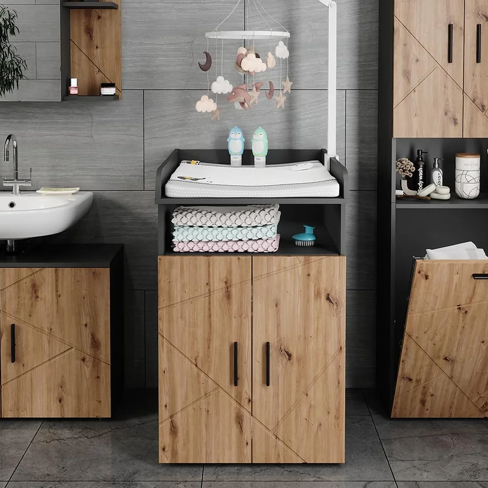 Vicco Commode à Langer Irma 60x97cm Anthracite Chêne de Force doré Plan à Langer