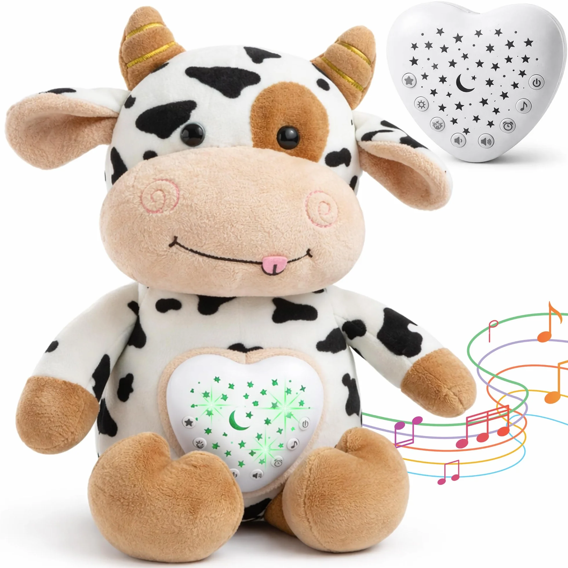 Peluche Bruit Blanc Bébé Veilleuse Musicale – 15 Mélodies avec Détecteur de Pleurs et Minuterie – Rechargeable USB – Cadeau Naissance