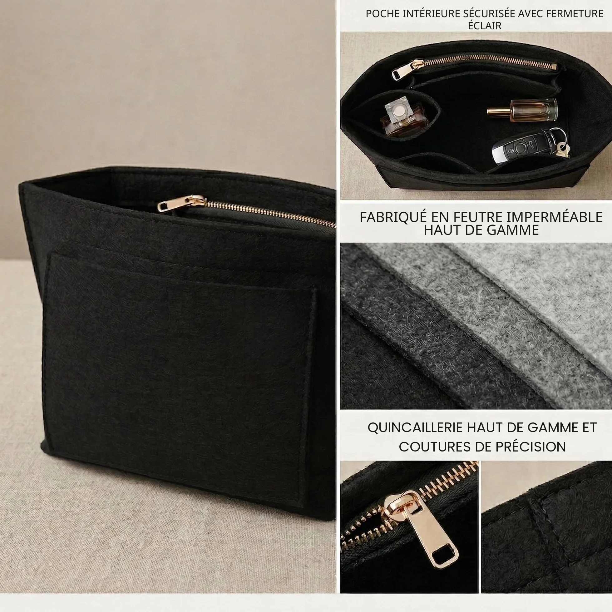 Organiseur de sac compatible Longchamp Le Pliage Noir L