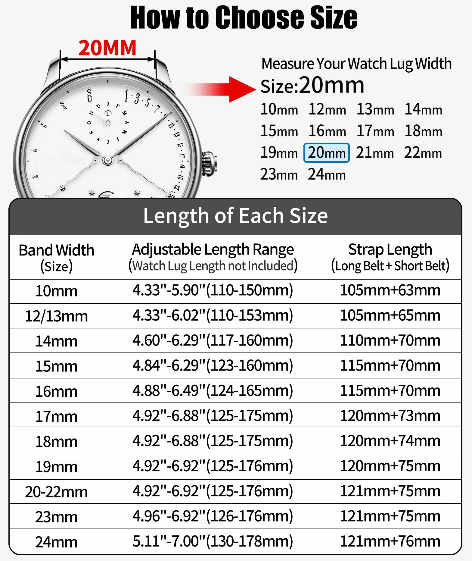 Bracelet de Montre en Cuir Véritable Remplacement à Dégagement Rapide pour Homme Femme 10 Couleurs 10-23mm