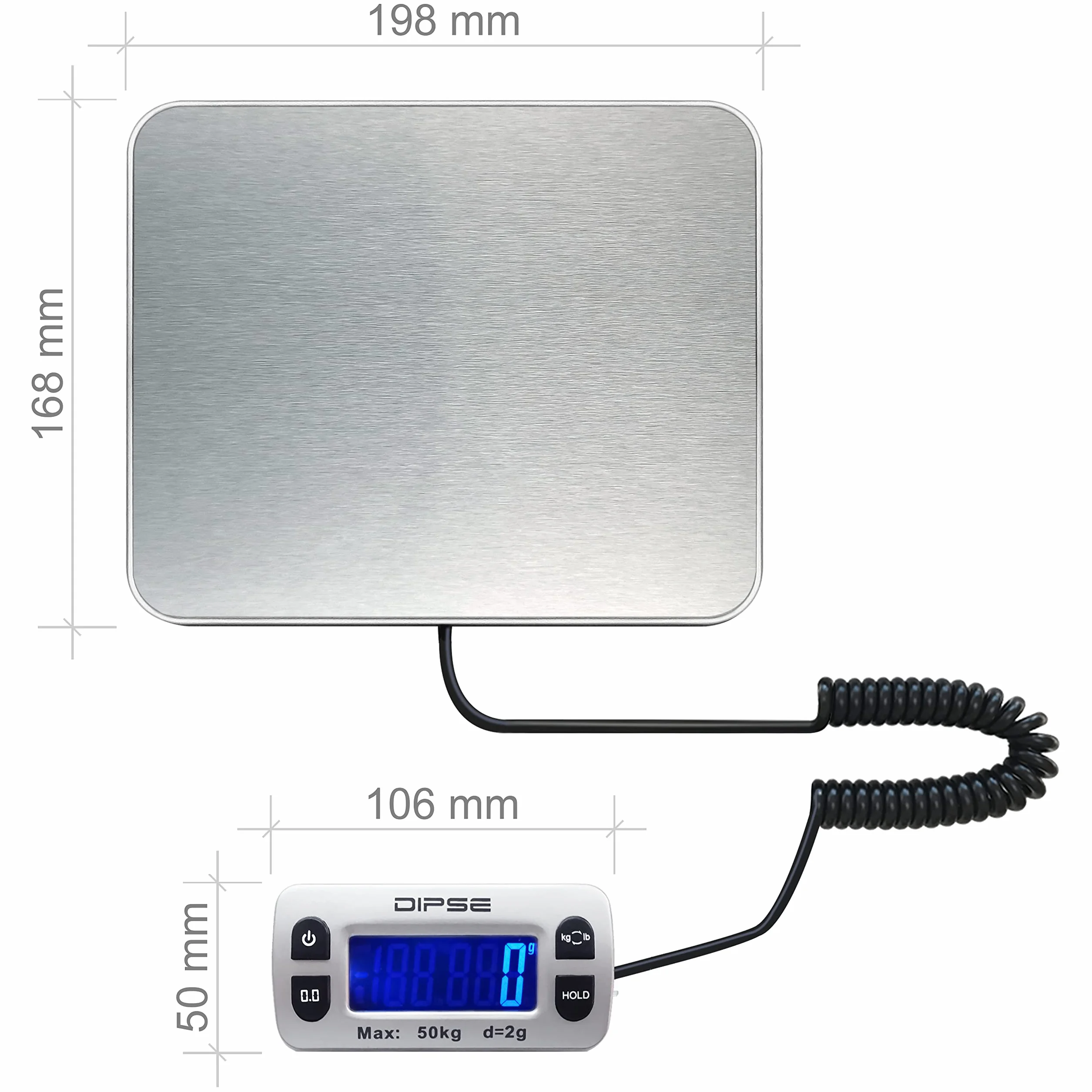 Dipse Mini pèse-colis avec écran externe 50kg x 0,002kg