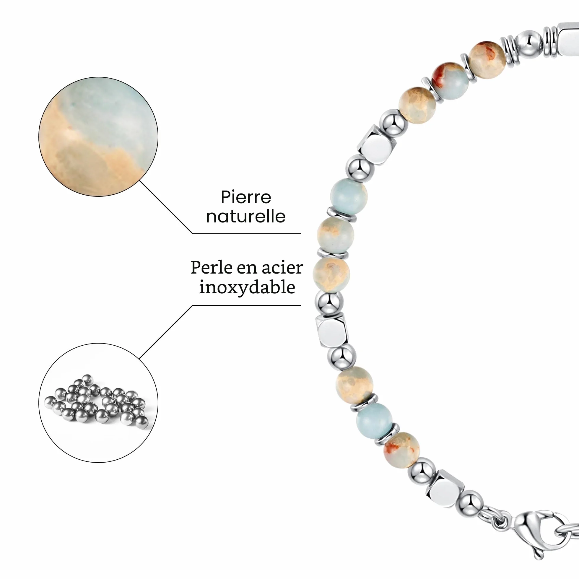 SIUMAL Bracelet Femme Pierre Naturelle Acier Inoxydable Bohème Cadeau Anniversaire Noël Maman