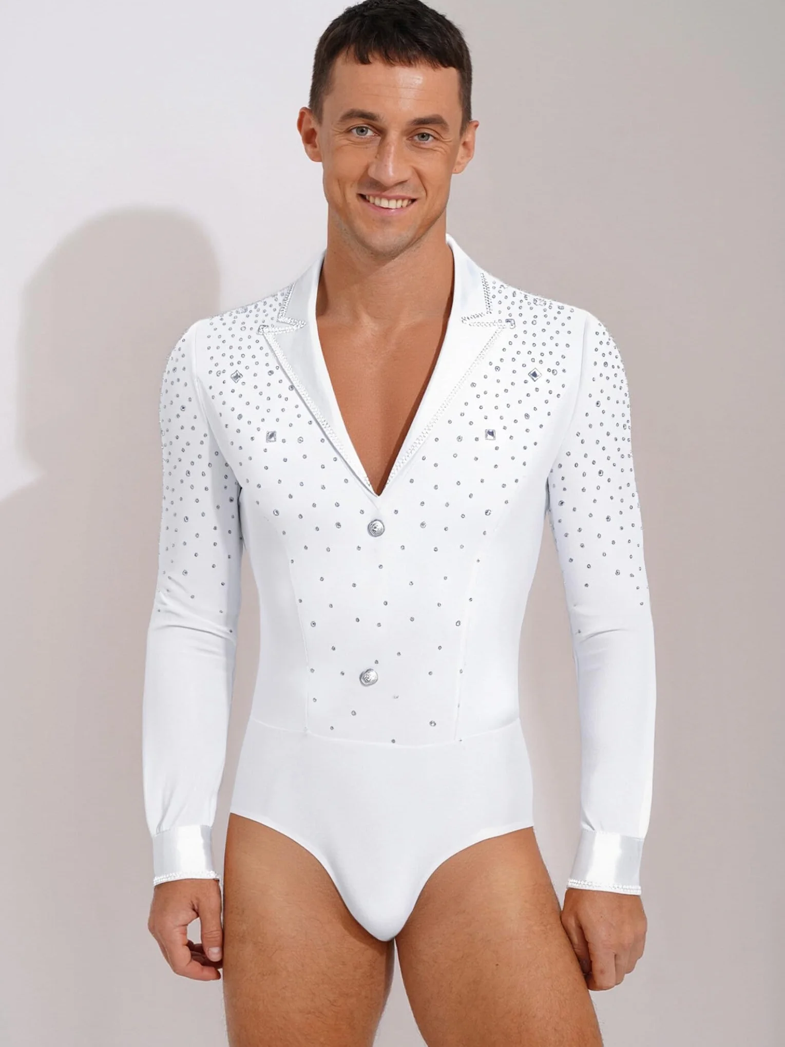 Sxiwei Justaucorps Danse Manches Longues Strass Tenue Danse Latine Body Costume Spectacle