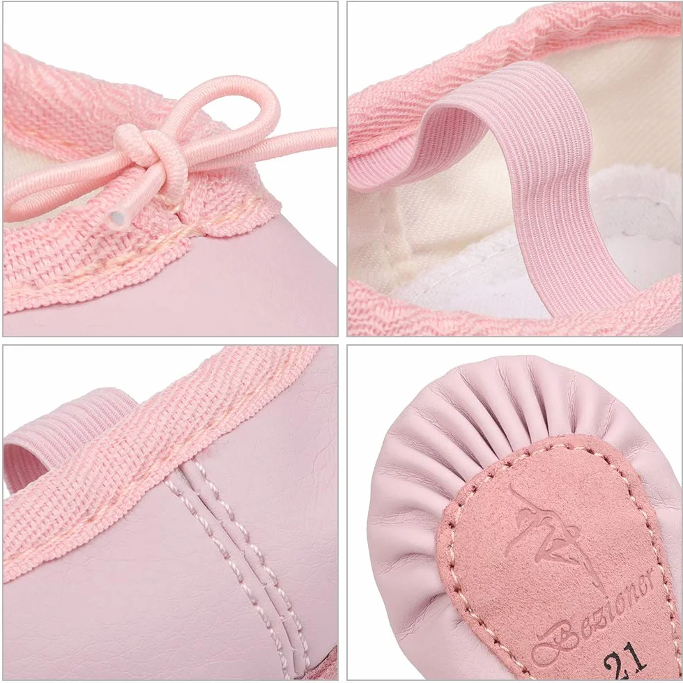 Bezioner Chaussures de Danse Cuir Demi Pointe Pantoufle de Ballet Ballerine pour Enfants Femme