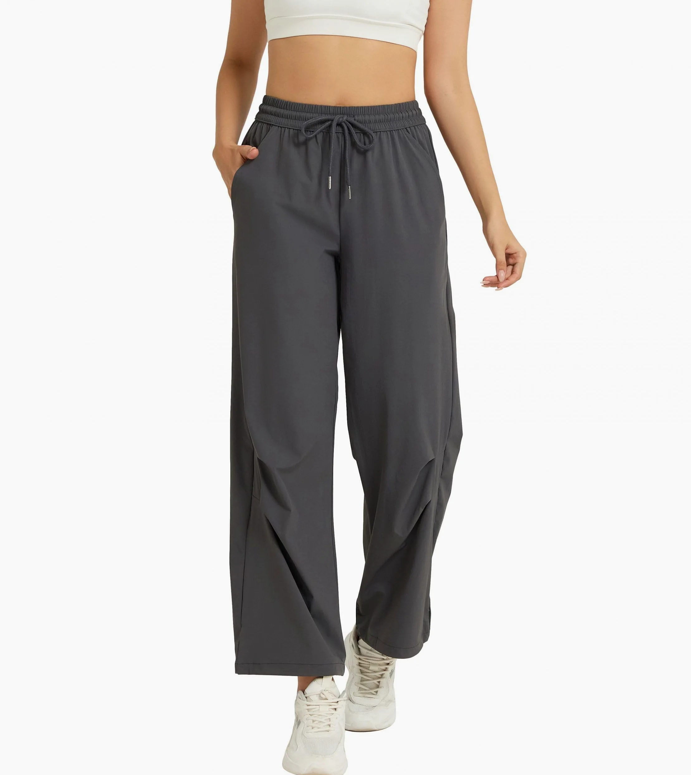 adorence Jogging Femme Large,4 Poches,Pantalon Sport | Taille Elastique avec Cordon, Chevilles Reglables, Pantalon Large, 90% Nylon 10% Elasthanne, Respirant