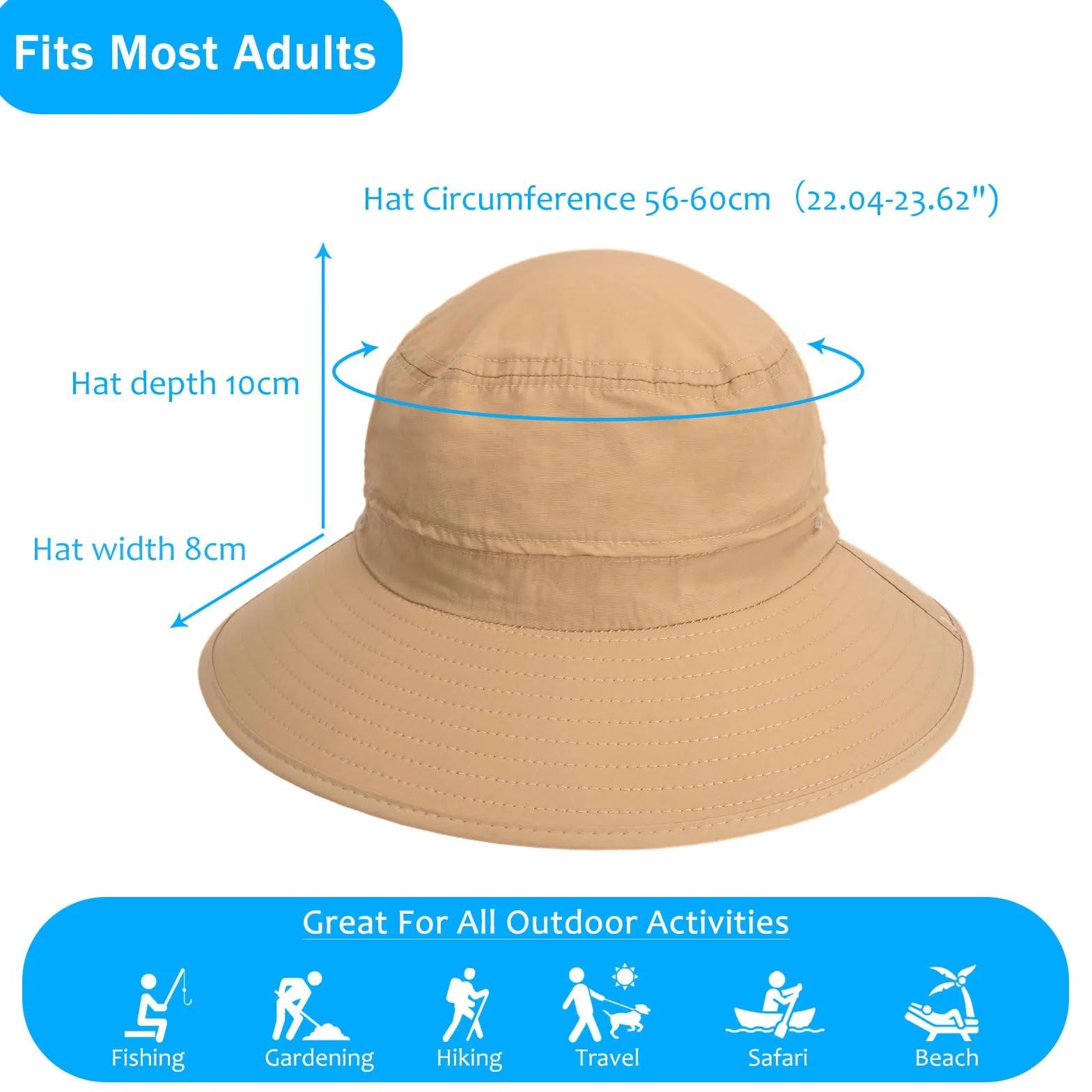 Bob Homme Imperméable Anti UV Chapeau Safari Soleil avec Maille Respirante Léger Pliable pour Randonnée Pêche Été