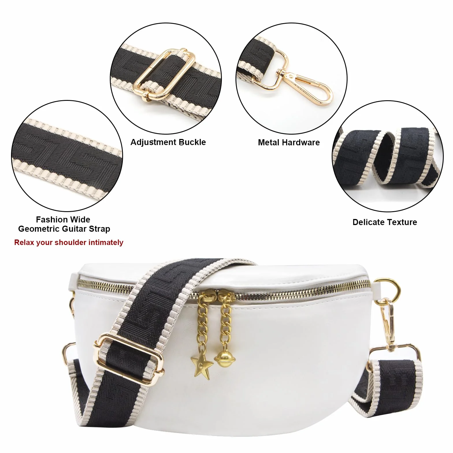 Sangle pour Sac à Main Long Keeper 3,8cm Largeur Réglable 72-129cm Bandoulière de Rechange