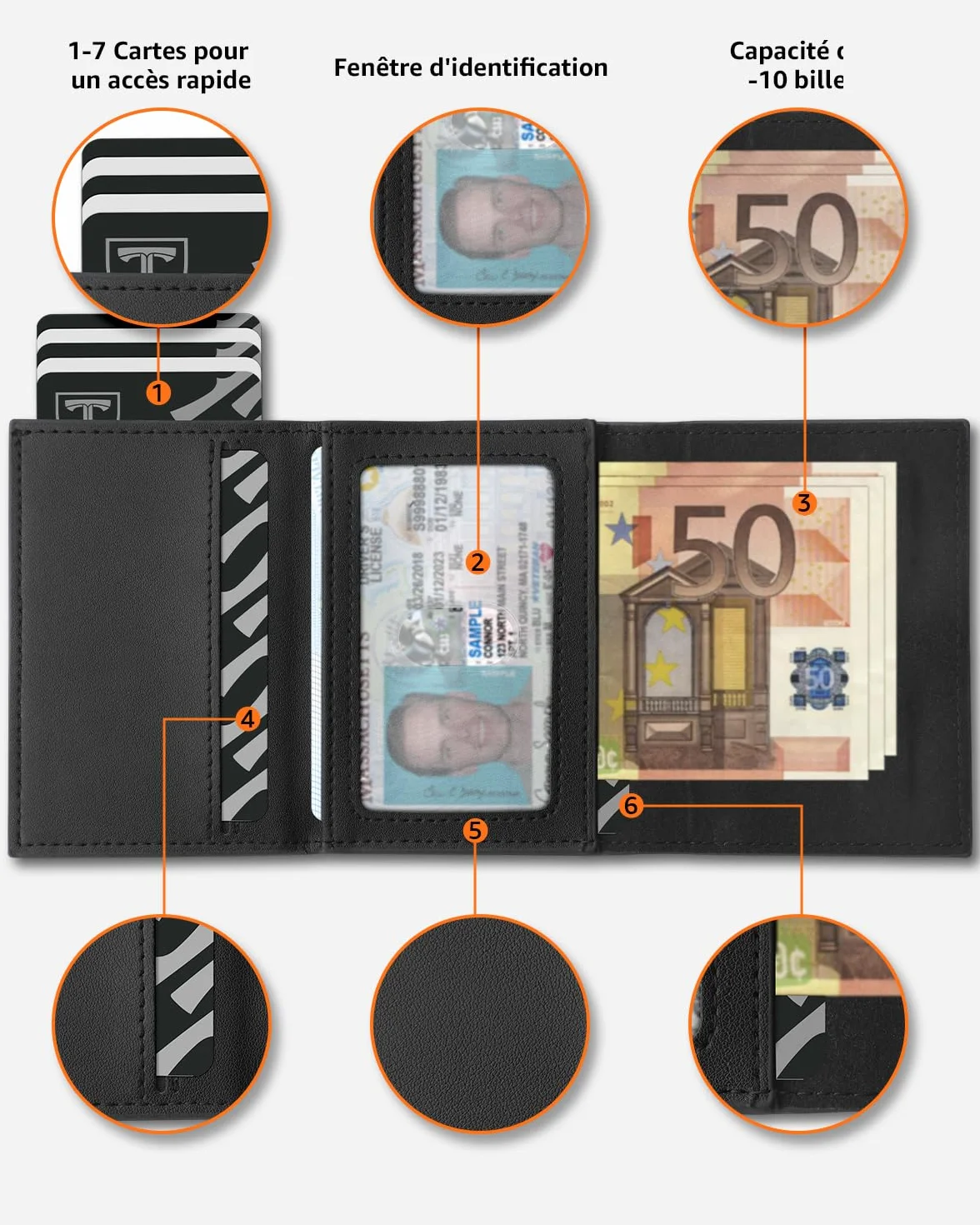 TEEHON Portefeuille Homme Cuir RFID Blocage 8 Porte Carte Crédit Compartiment Billets Poche Monnaie Noir