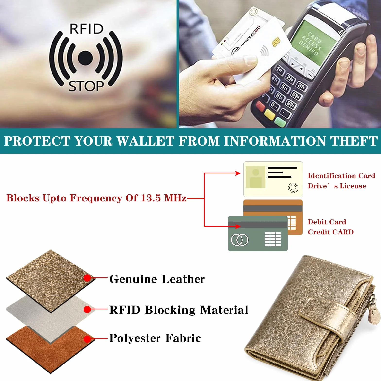 Portefeuille Femme Cuir RFID Blocage SENDEFN