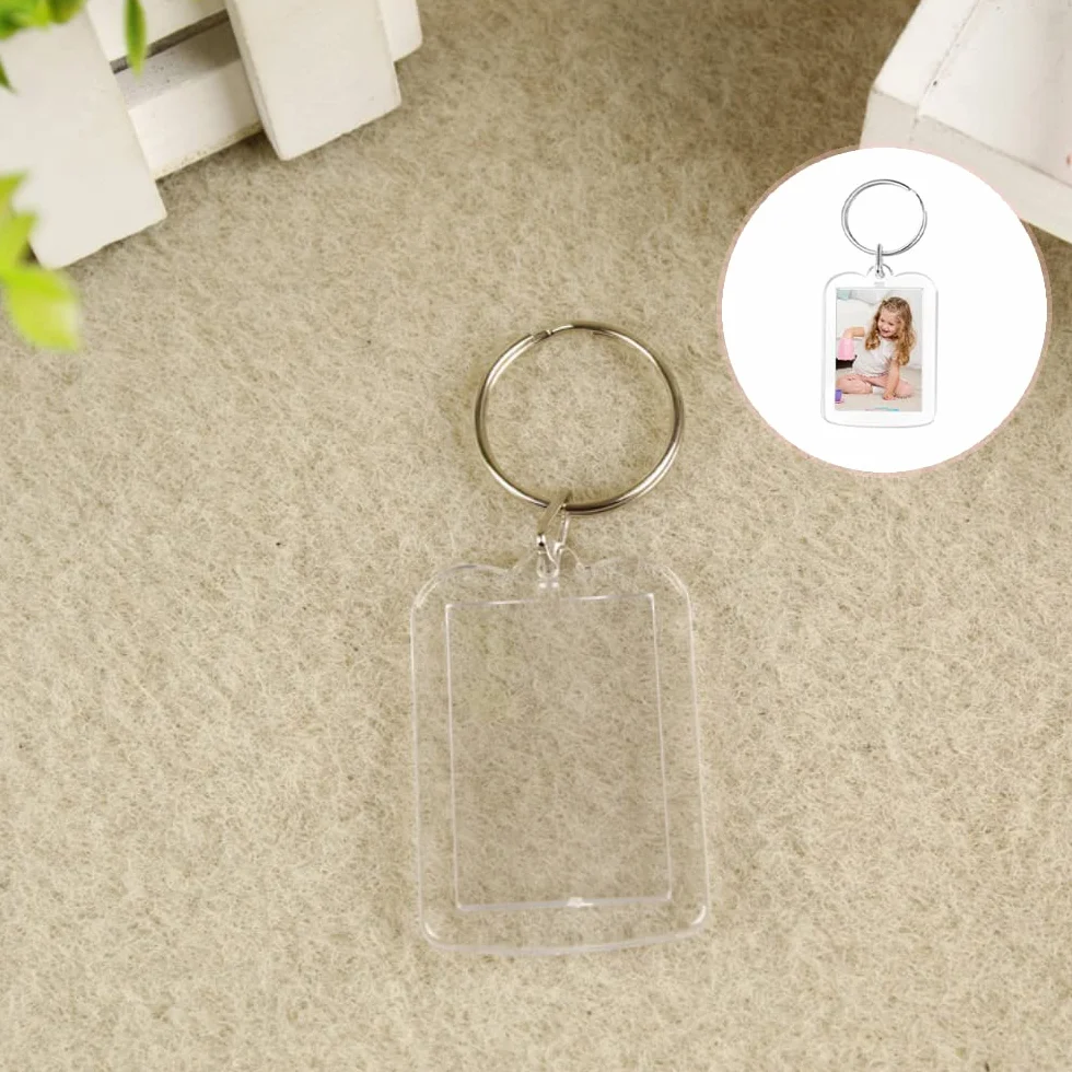 Porte-Clés Photo Acrylique Transparent Personnalisé Vierge Rectangle 4.8cmx3.5cm pour Famille Couples DIY Souvenir