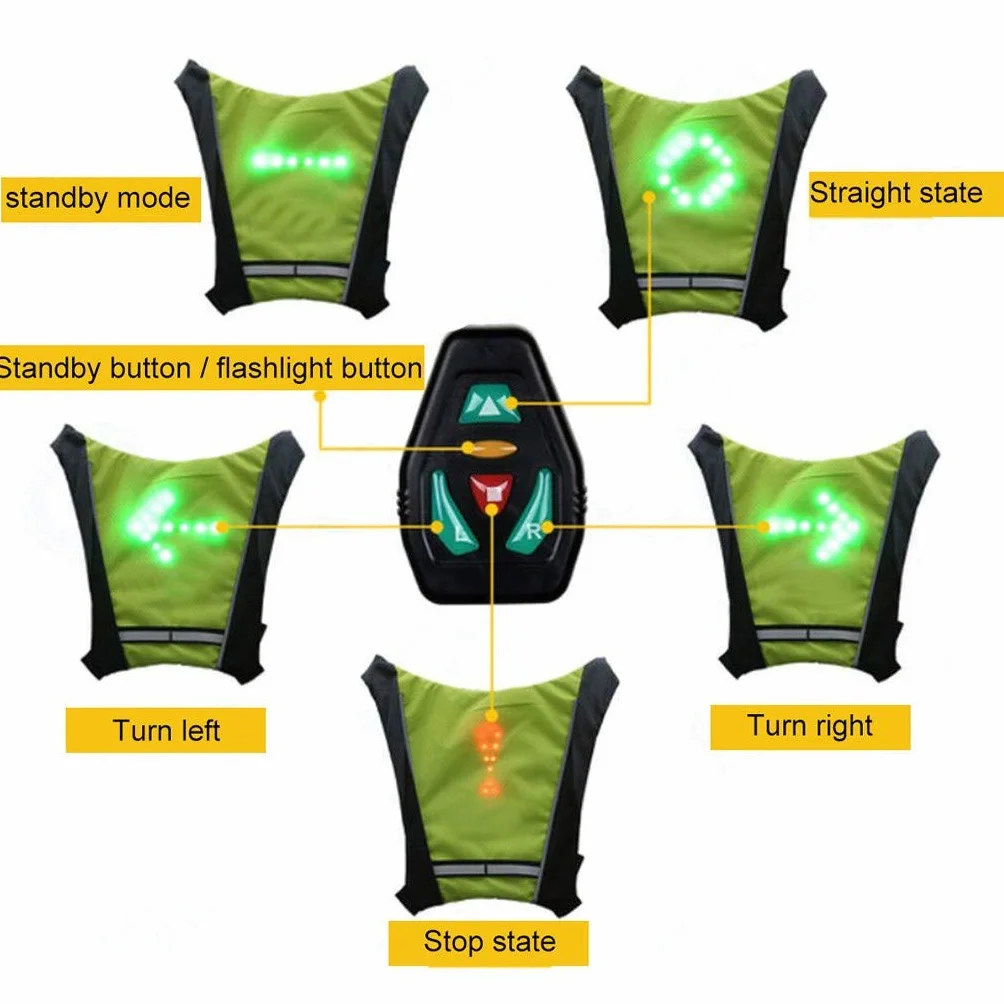 Gilet de Cyclisme LED Réfléchissant Clignotant avec Indicateur de Direction Rechargeable USB Avertissement Nuit