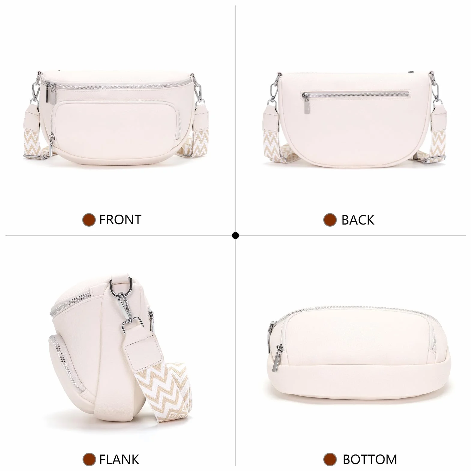 Grand sac banane femme cuir vegan sacoche bandoulière réglable poches multiples