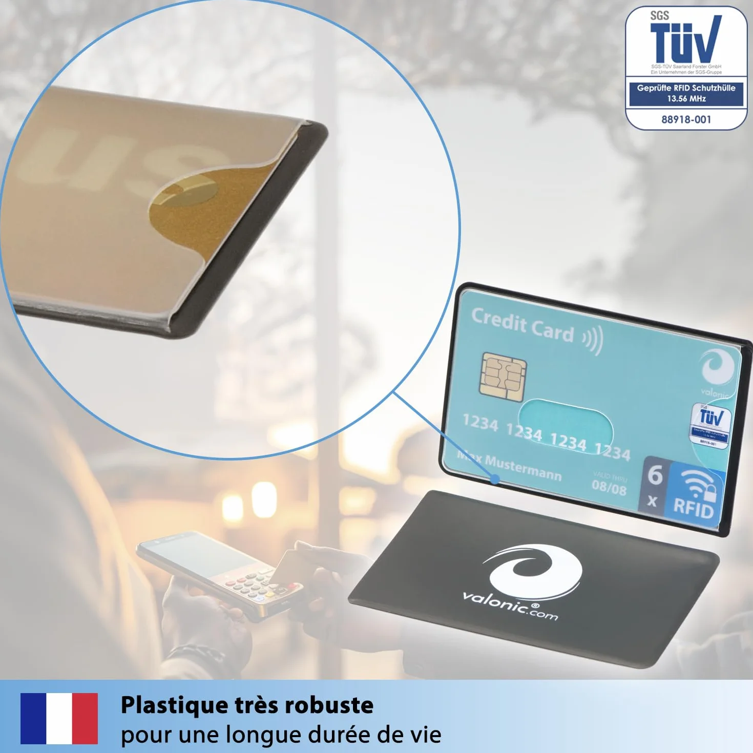 Valonic Protection Carte bancaire 6 pièces Anti RFID NFC Plastique Transparent