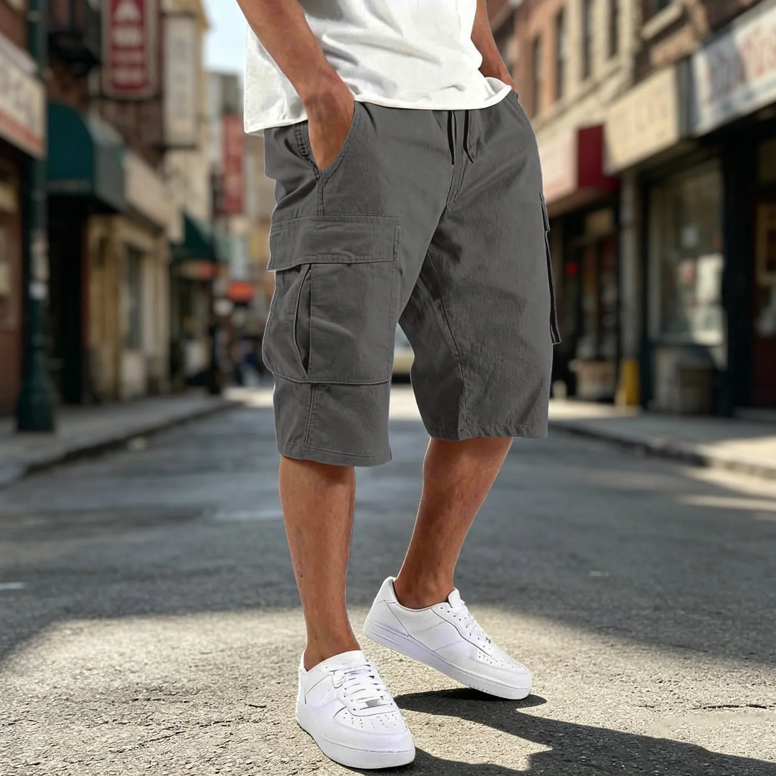 Cargo Short Homme Shorts Sport Elastique Militaire Pantacourt été Leger Court Shorts Poche Bermuda Long de Travail Randonnée Chantier
