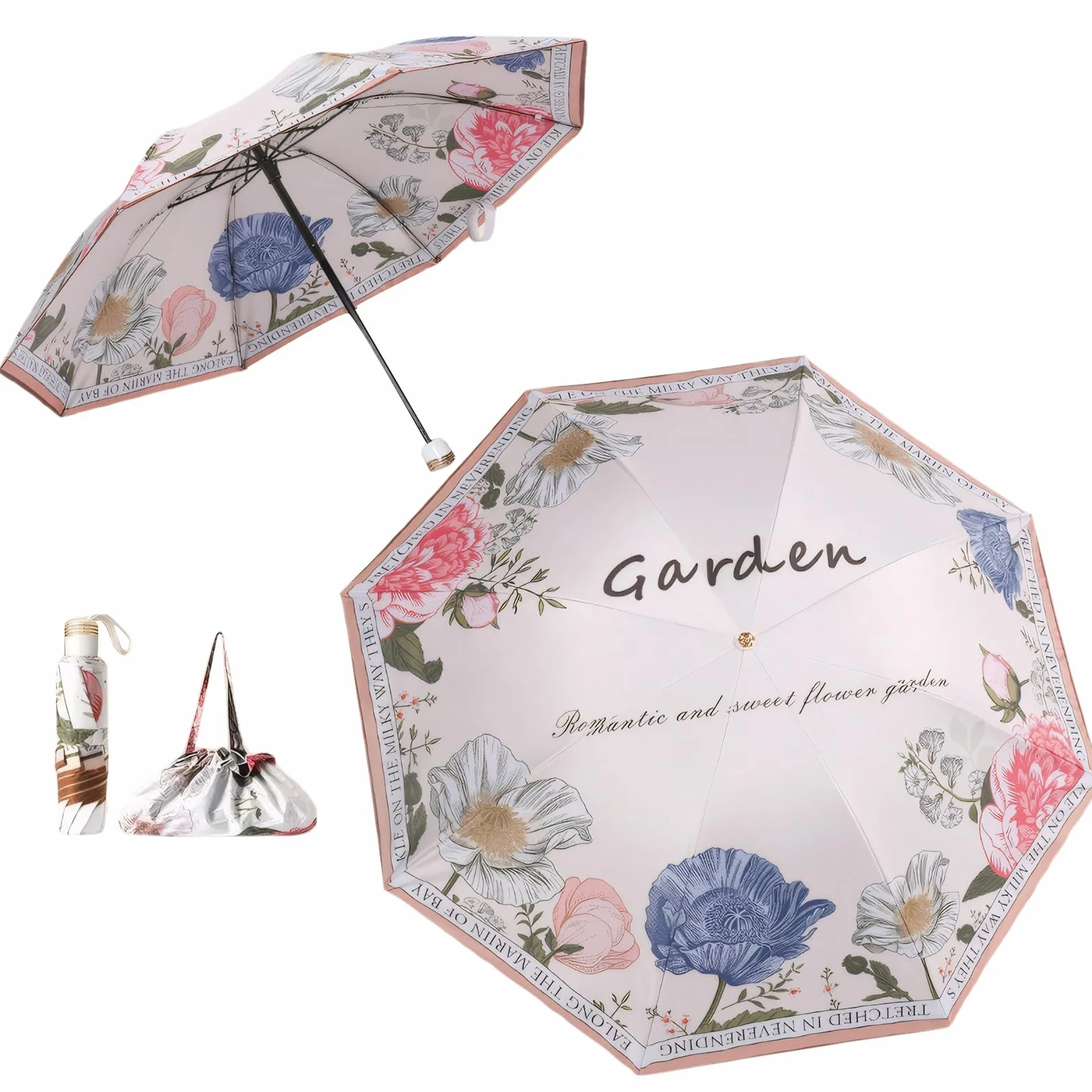 Parapluie UPF50+ Protection UV Double Couche Imperméable Coupe-Vent pour Femmes