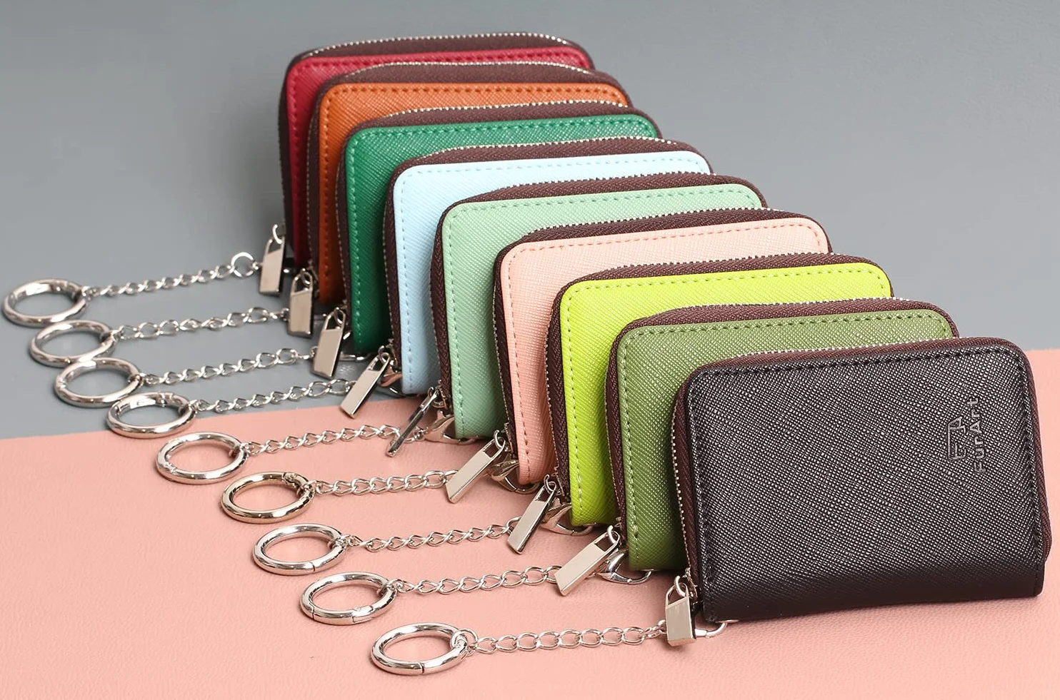 Porte Cartes de Crédit Fermeture Eclair Blocage RFID Portefeuille avec Porte-clés