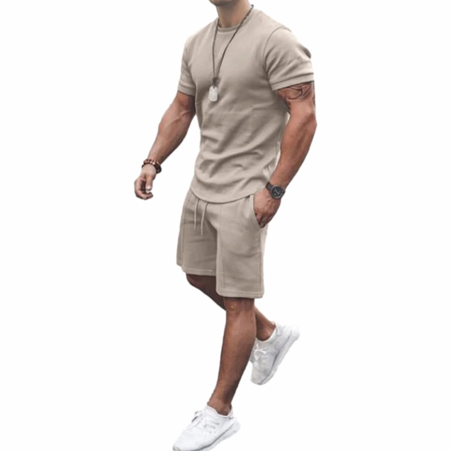 Amropi Survêtement de Sport Homme Short T-Shirt Manches Courtes 2 Pièces
