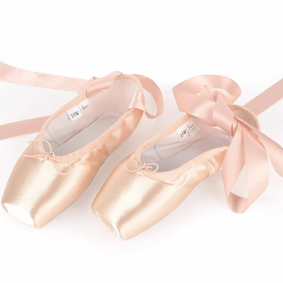 Soudittur Chaussures de Ballet de Pointe Rose Satin Rubans Danse Classique Femme Fille