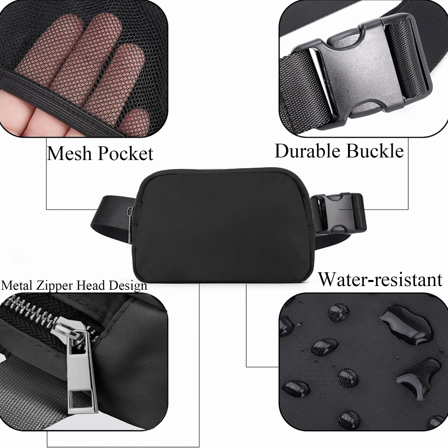 Sac Banane Homme Femme Unisexe Randonnée Ceinture Bandoulière Multifonctionnel Outdoor Waist Pack Fanny Pack Noir